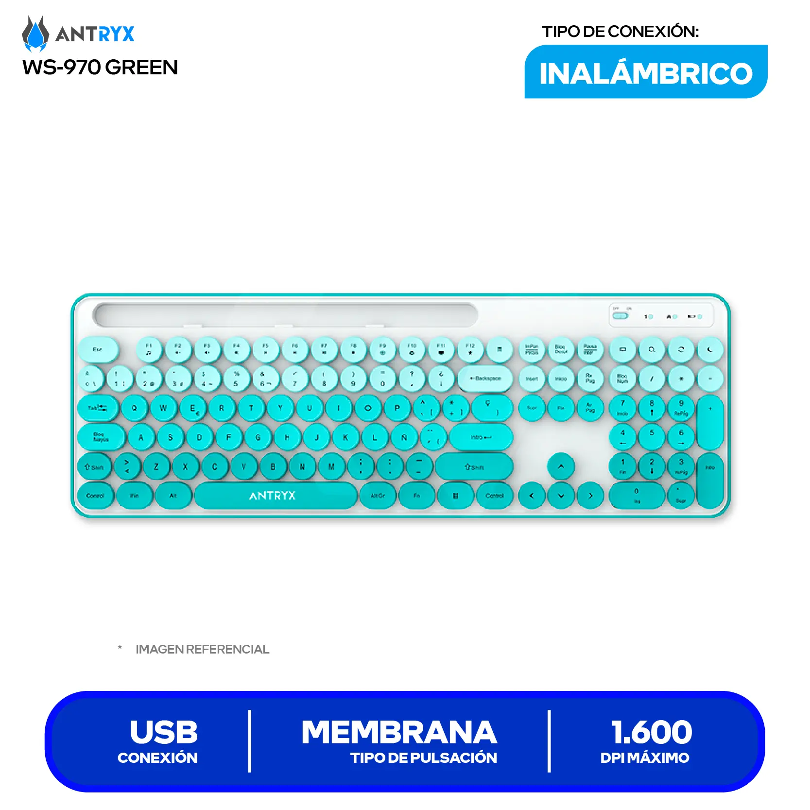Kit Teclado + Mouse Gamer Antryx WS-970 Verde (ASC-WS970GN) USB, 1600 DPI