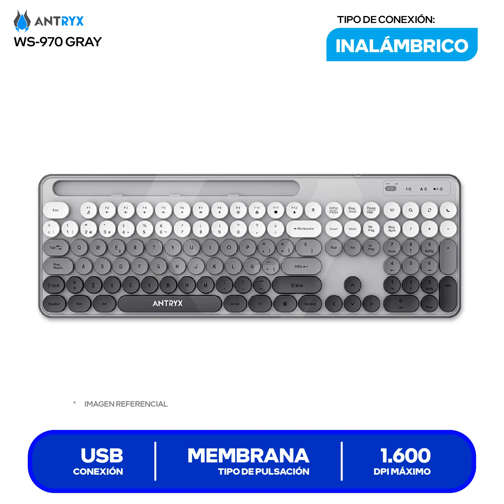 Kit Teclado + Mouse Gamer Antryx WS-970 Gris (ASC-WS970GY) USB, 1600 DPI