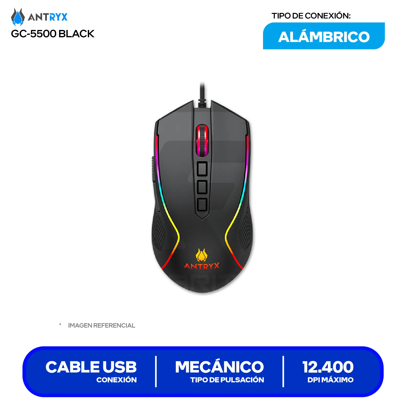 Kit Teclado + Mouse Gamer Antryx GC-5500 (AGC-5500KRE-SP) Switch Red, RGB, 12400 DPI