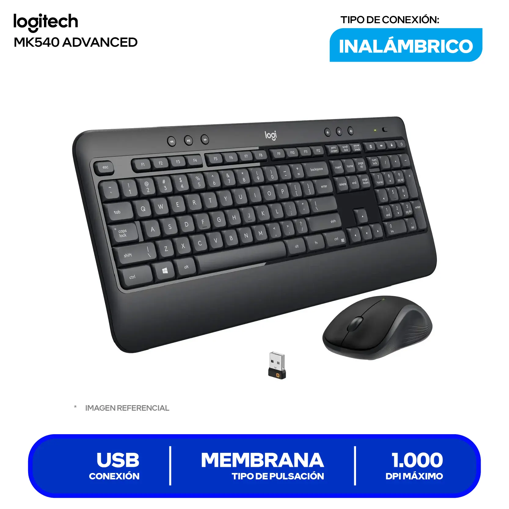 Kit Teclado + Mouse Inalámbrico Logitech MK540 Advanced (920-008673) USB