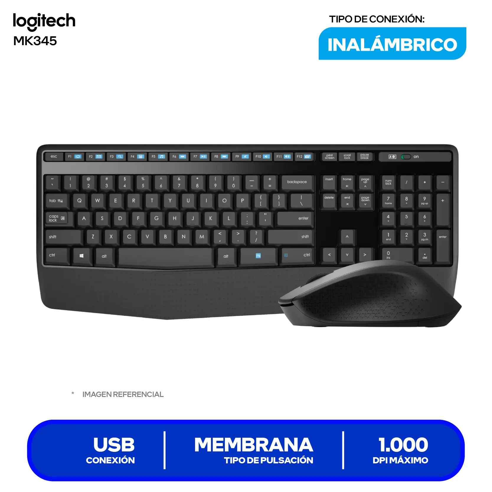 Kit Teclado + Mouse Inalámbrico Logitech MK345 (920-007820) USB