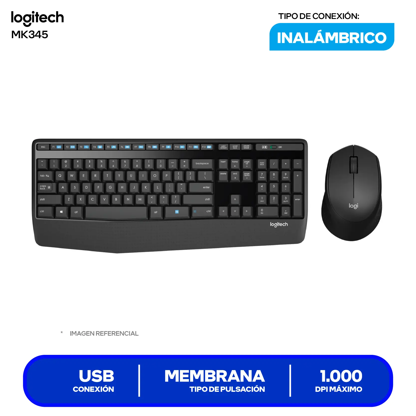 Kit Teclado + Mouse Inalámbrico Logitech MK345 (920-007820) USB
