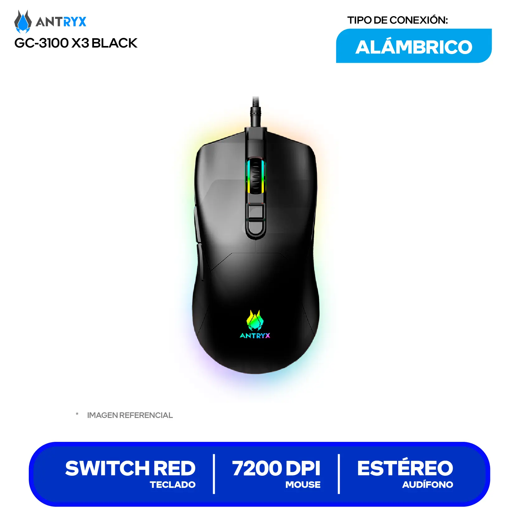 Kit Teclado + Mouse Gamer Antryx GC-3100 X3 Black (AGC-3100X3KRE-SP) Switch Red, RGB, 7200 DPI