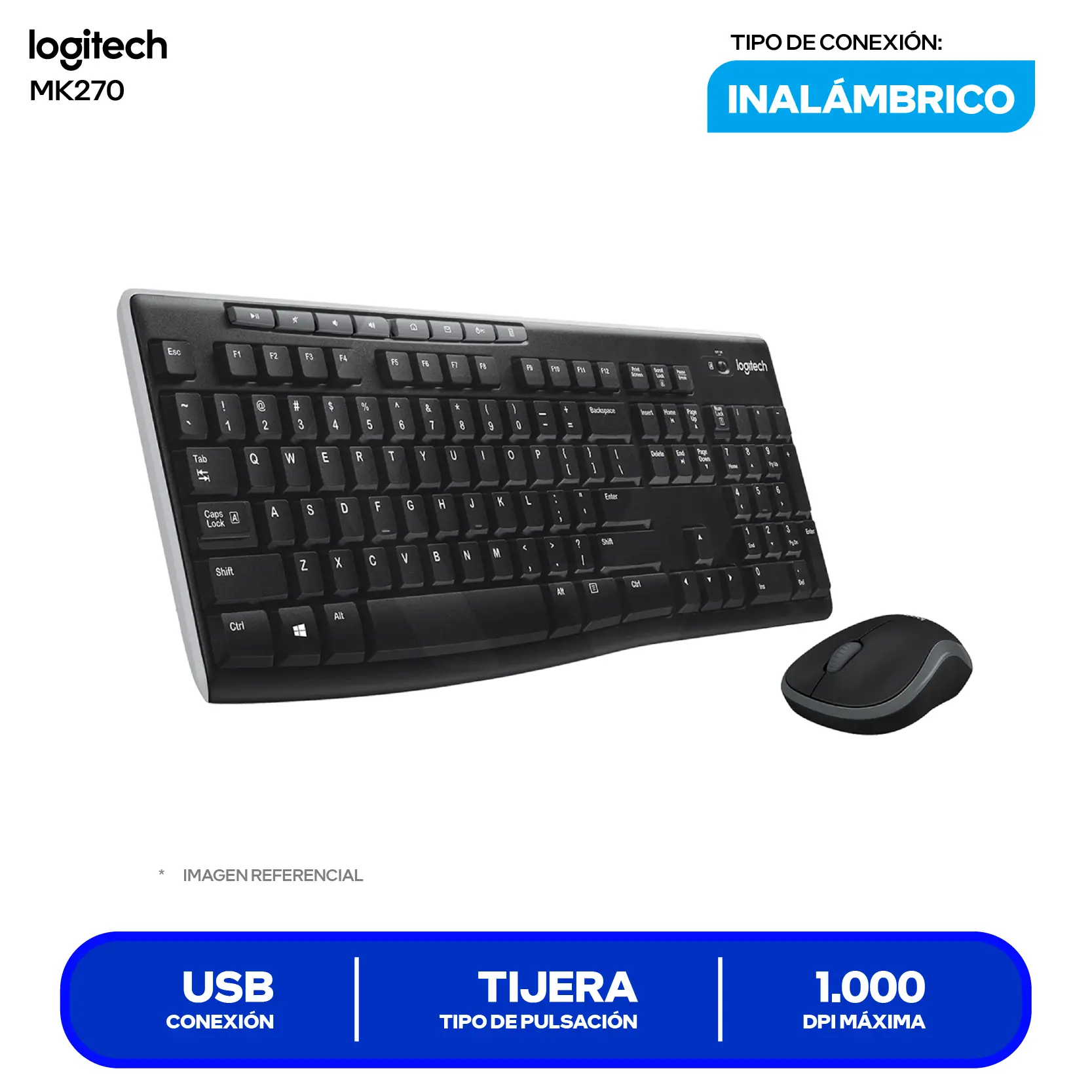 Kit Teclado + Mouse Inalámbrico Logitech MK270 (920-004432) USB
