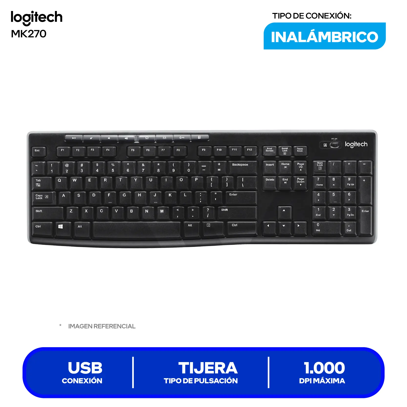 Kit Teclado + Mouse Inalámbrico Logitech MK270 (920-004432) USB