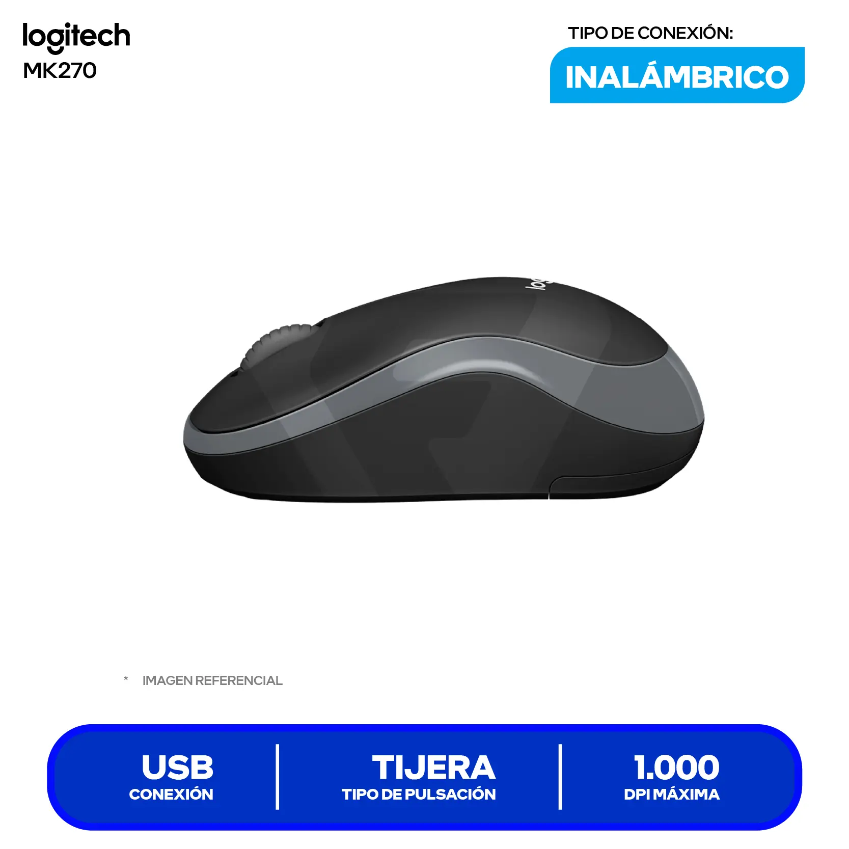 Kit Teclado + Mouse Inalámbrico Logitech MK270 (920-004432) USB