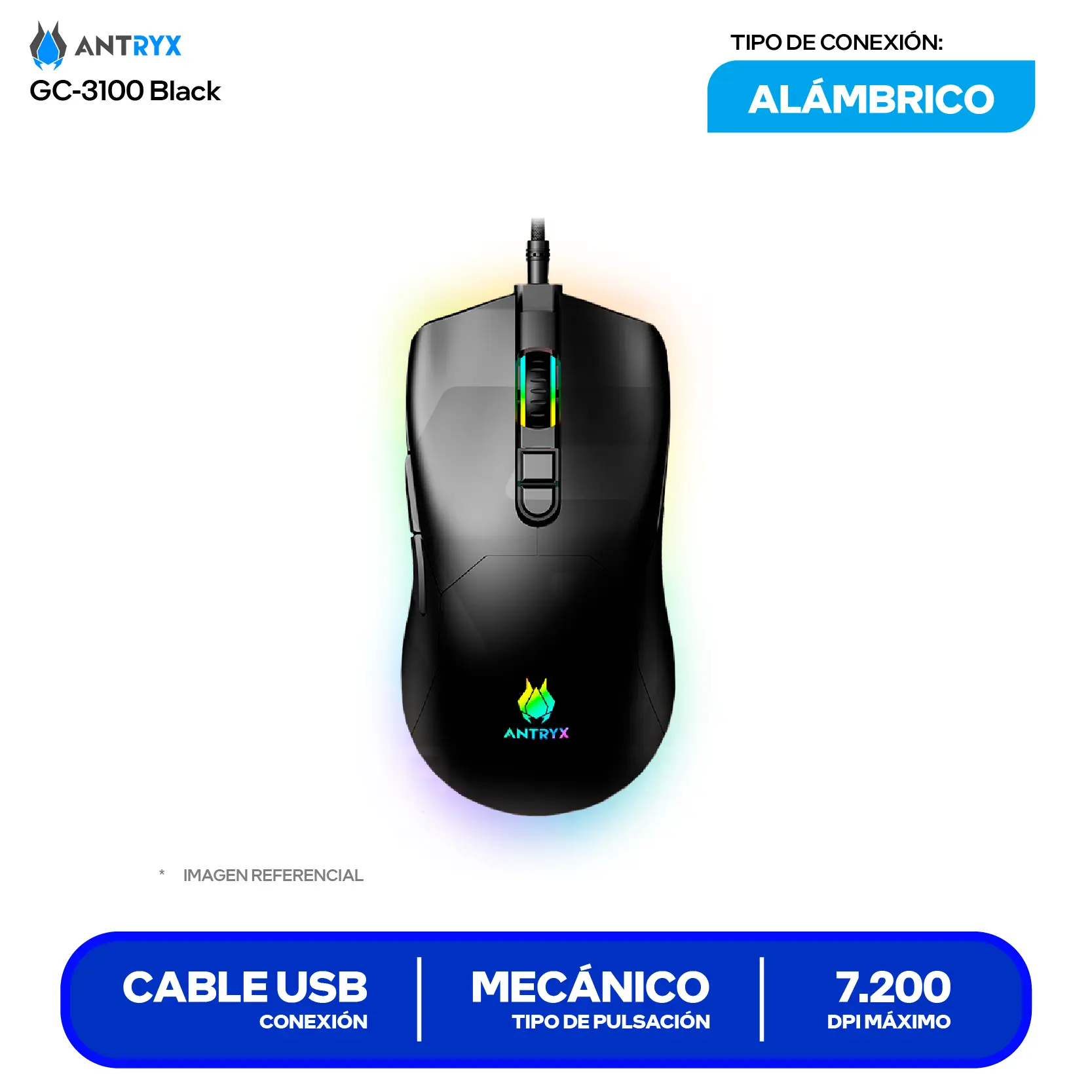 Kit Teclado + Mouse Gamer Antryx GC-3100 Negro (AGC-3100KRE-SP) Switch Red, RGB, 7200 DPI