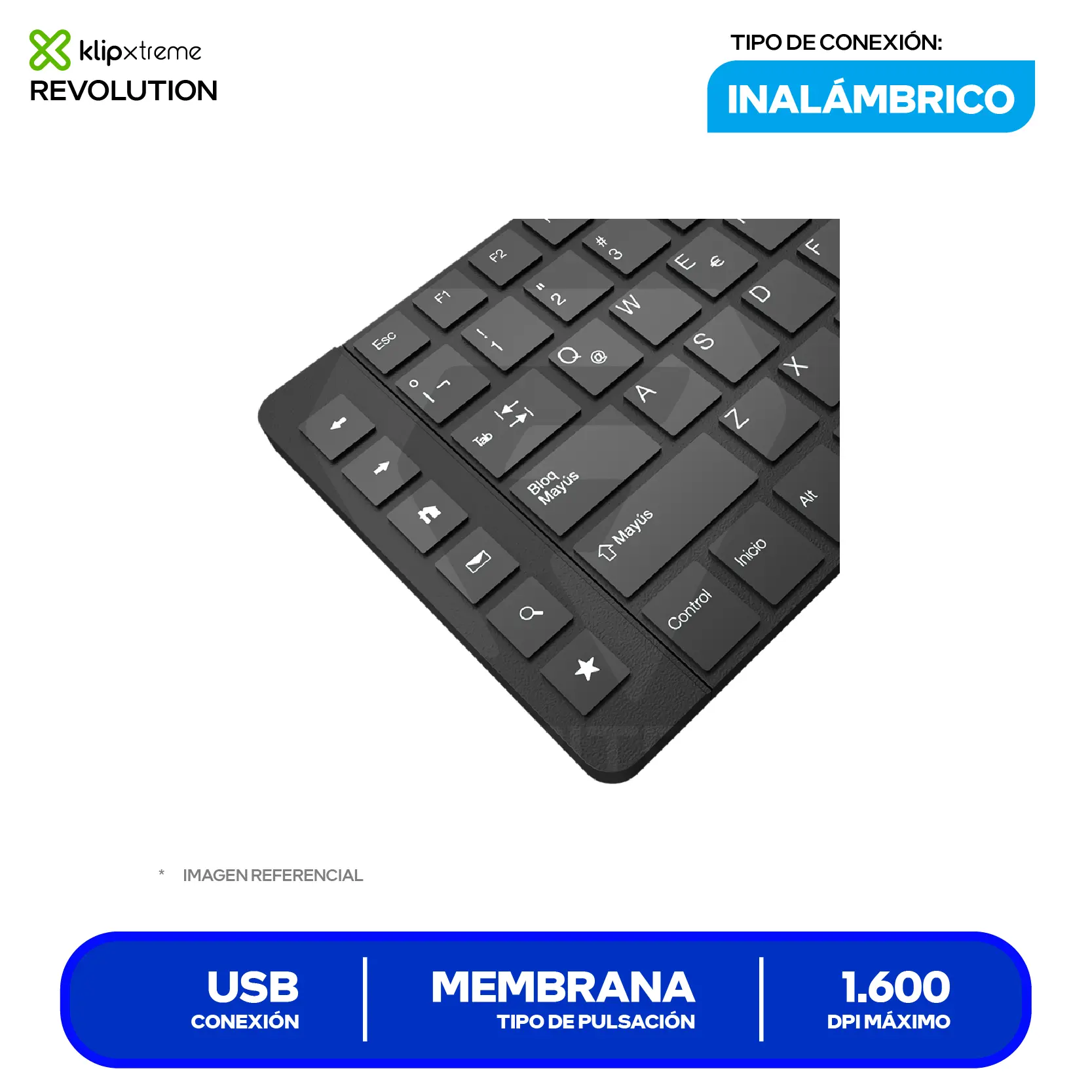 Kit Teclado + Mouse Inalámbrico Klip Xtreme Revolution (KCK-270S) USB