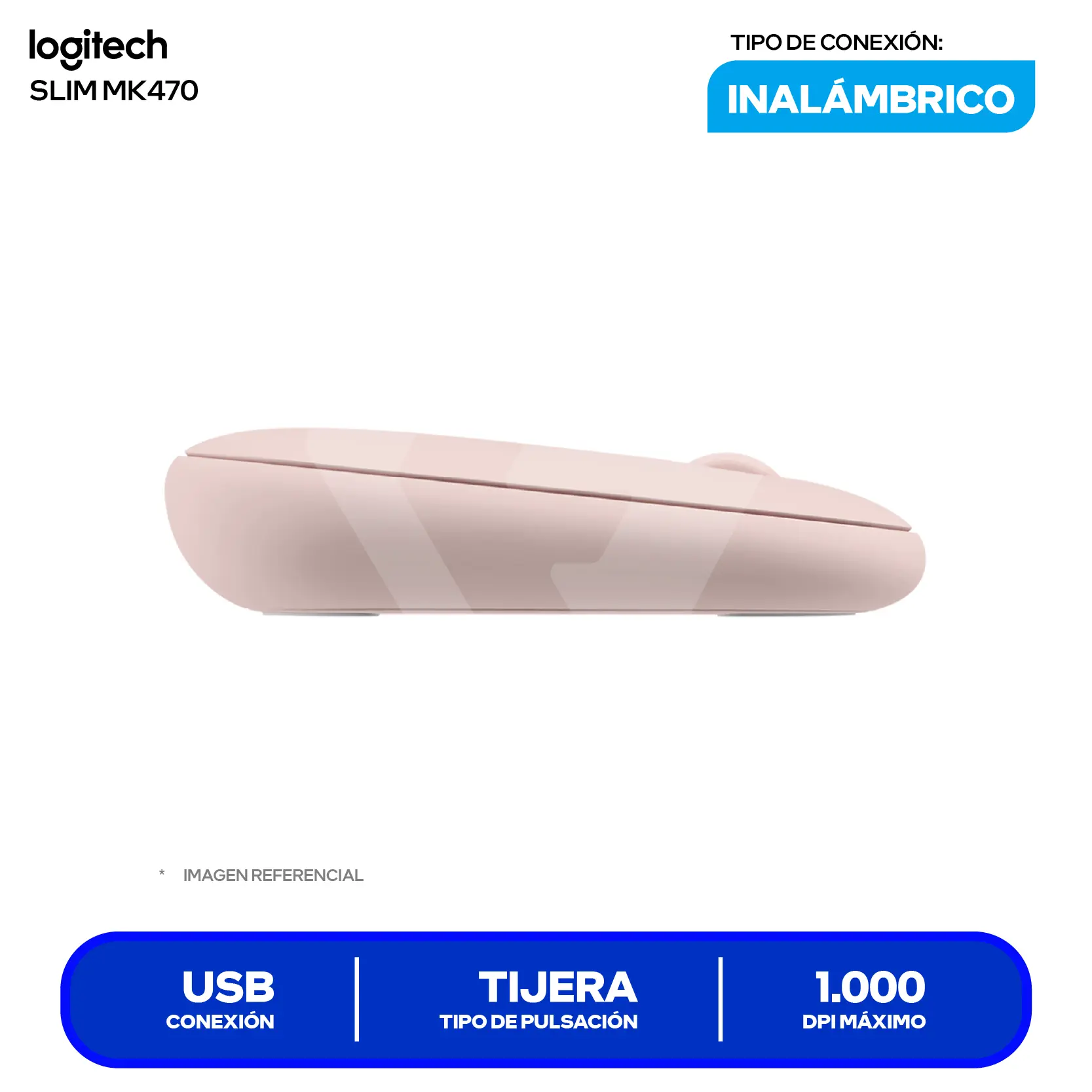 Kit Teclado + Mouse Inalámbrico Logitech Slim MK470 Rosa (920-011312) USB