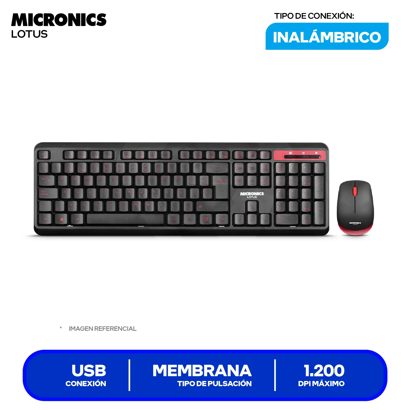 Kit Teclado + Mouse Inalámbrico Micronics Lotus (MIC T808) USB