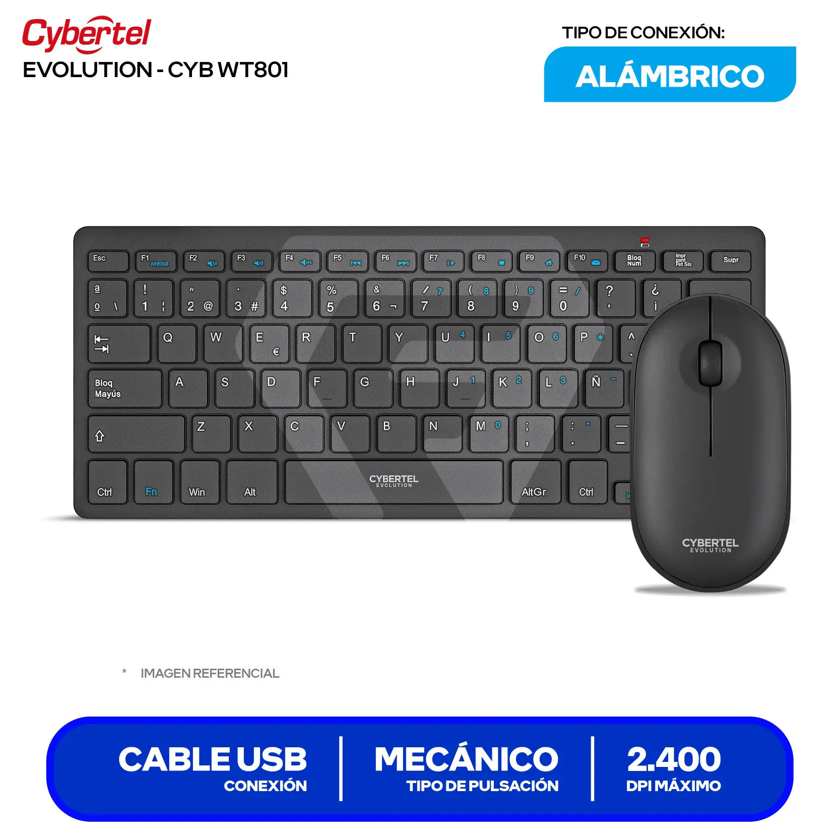 Kit Teclado + Mouse Inalámbrico Cybertel Evolution (CYB WT801) USB