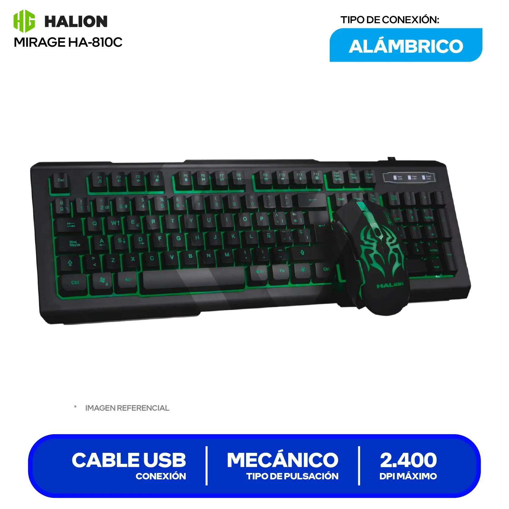 Kit Teclado + Mouse Halion Mirage (HA-810C) Cable USB