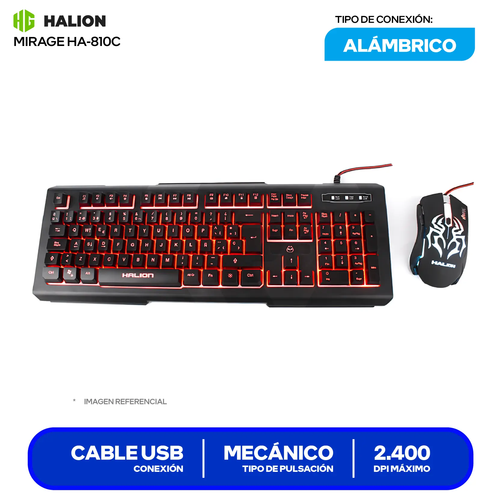 Kit Teclado + Mouse Halion Mirage (HA-810C) Cable USB