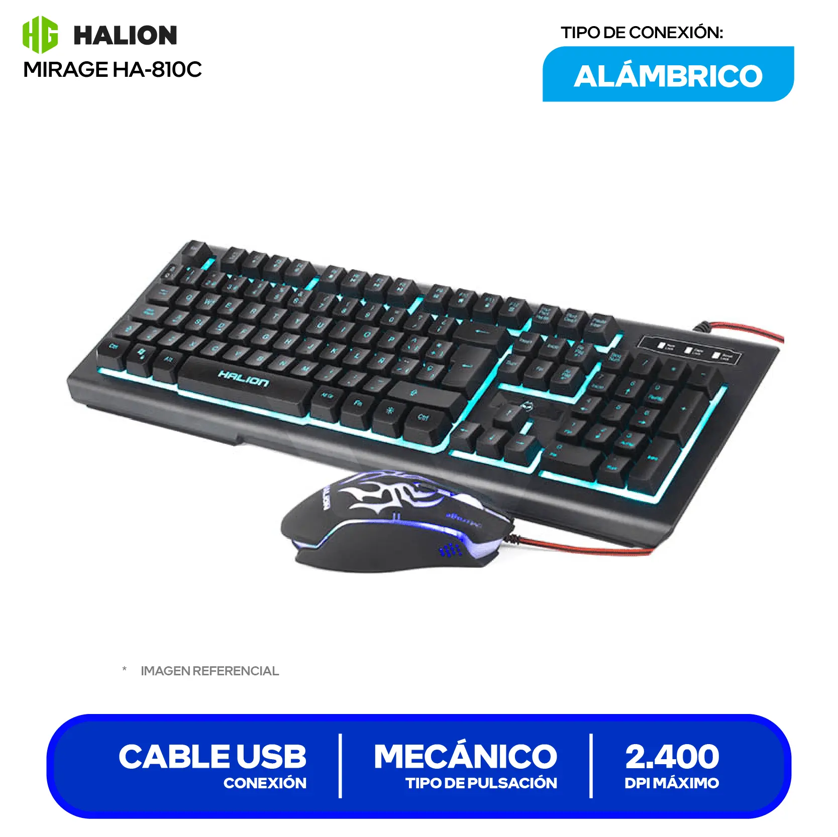 Kit Teclado + Mouse Halion Mirage (HA-810C) Cable USB