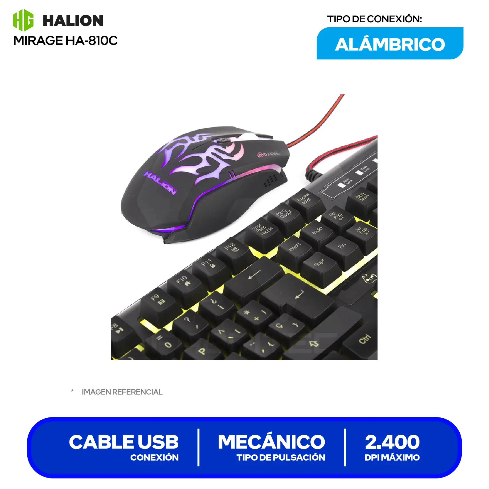 Kit Teclado + Mouse Halion Mirage (HA-810C) Cable USB