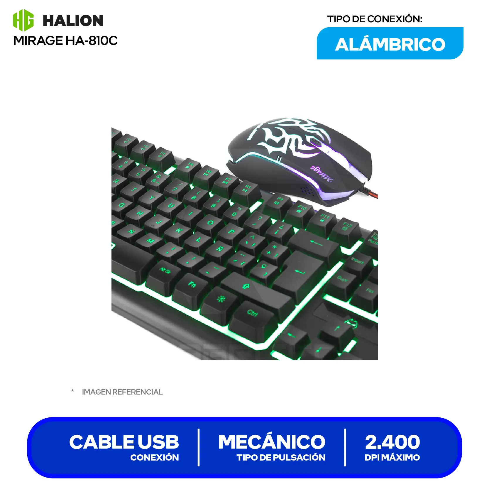 Kit Teclado + Mouse Halion Mirage (HA-810C) Cable USB