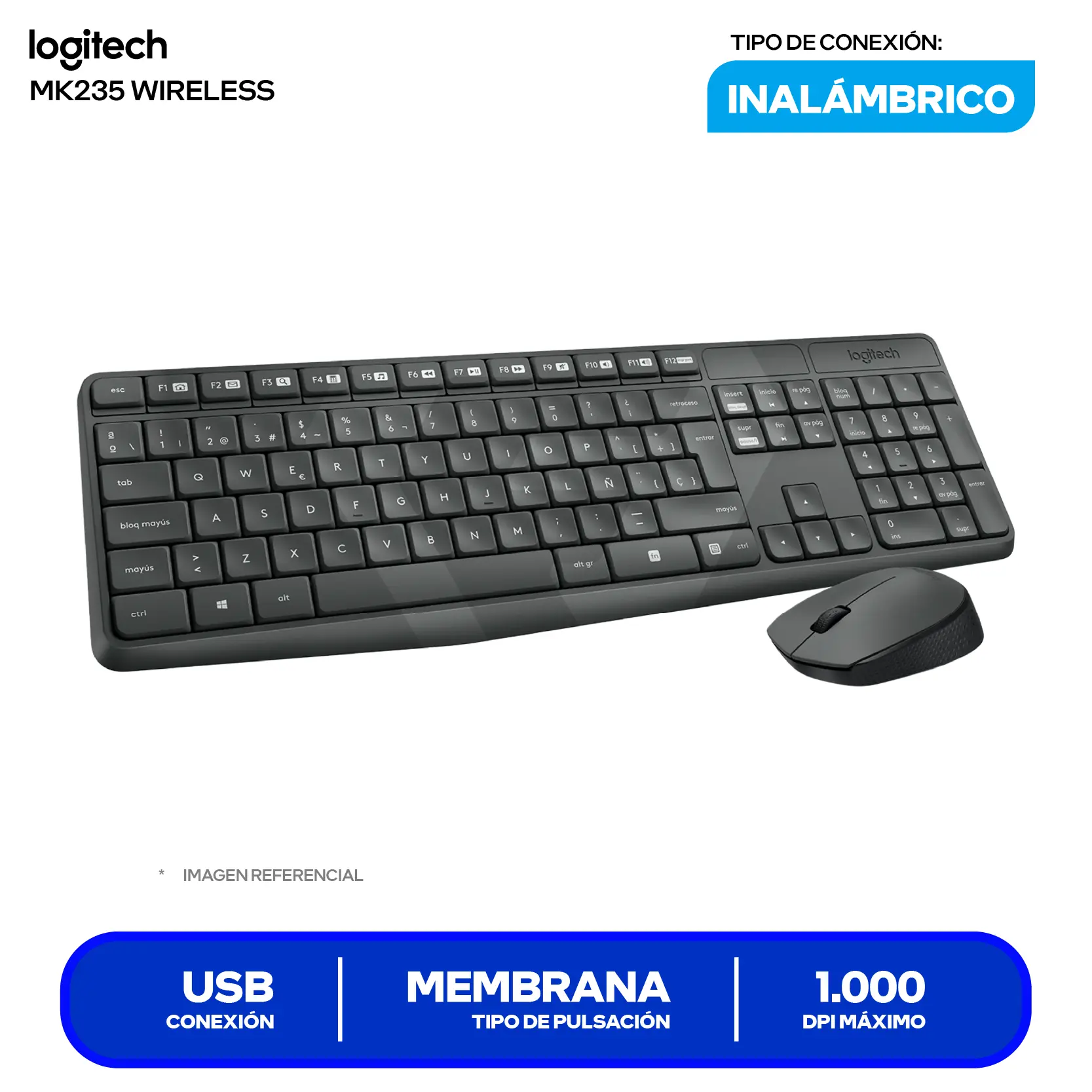 Kit Teclado + Mouse Inalámbrico Logitech MK235 (920-007901) USB