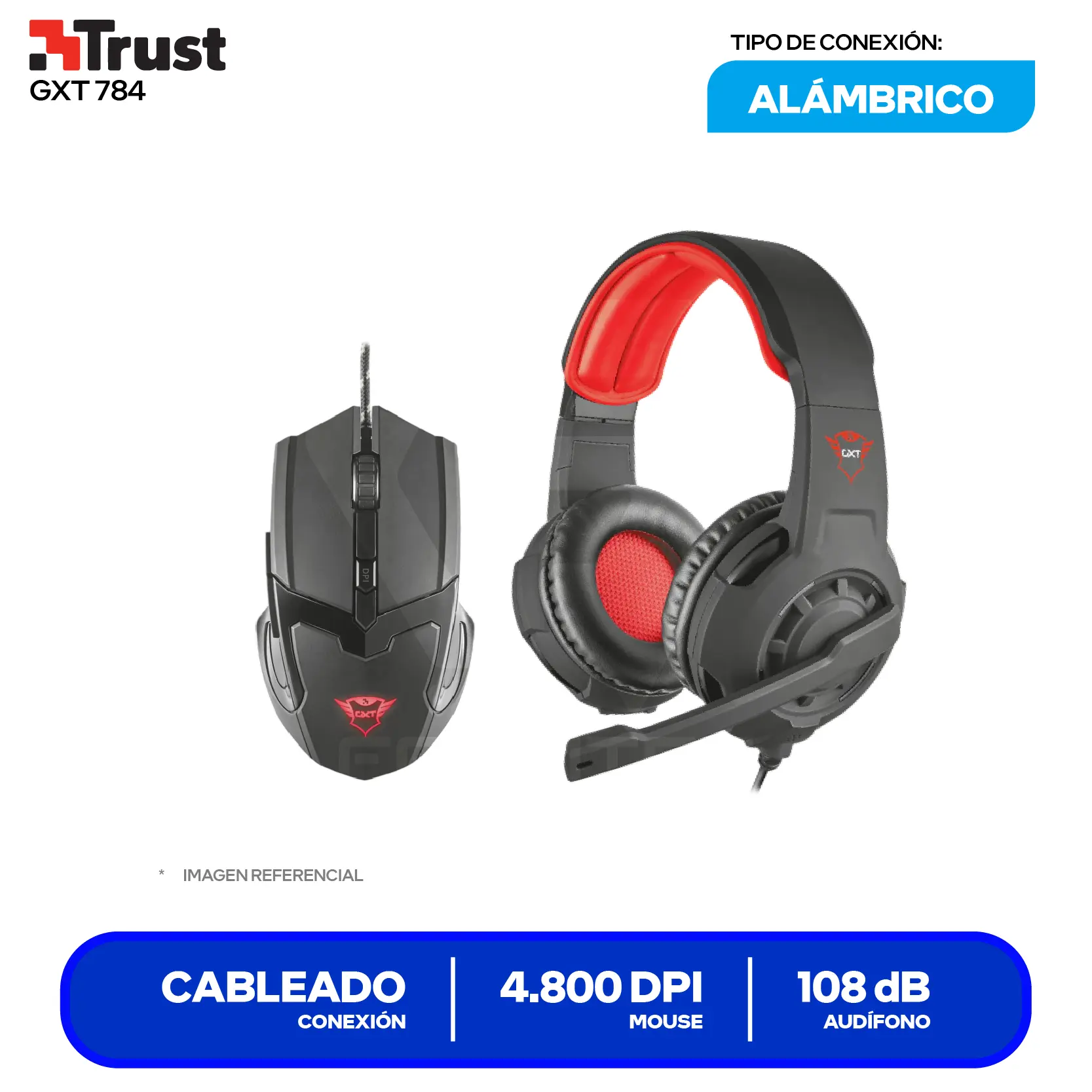 Kit Gamer 2 en 1 Audífono + Mouse Trust Gaming GXT 784S (21472-02) Negro