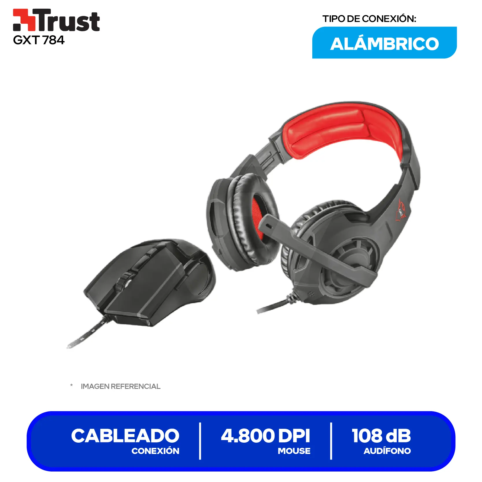 Kit Gamer 2 en 1 Audífono + Mouse Trust Gaming GXT 784S (21472-02) Negro