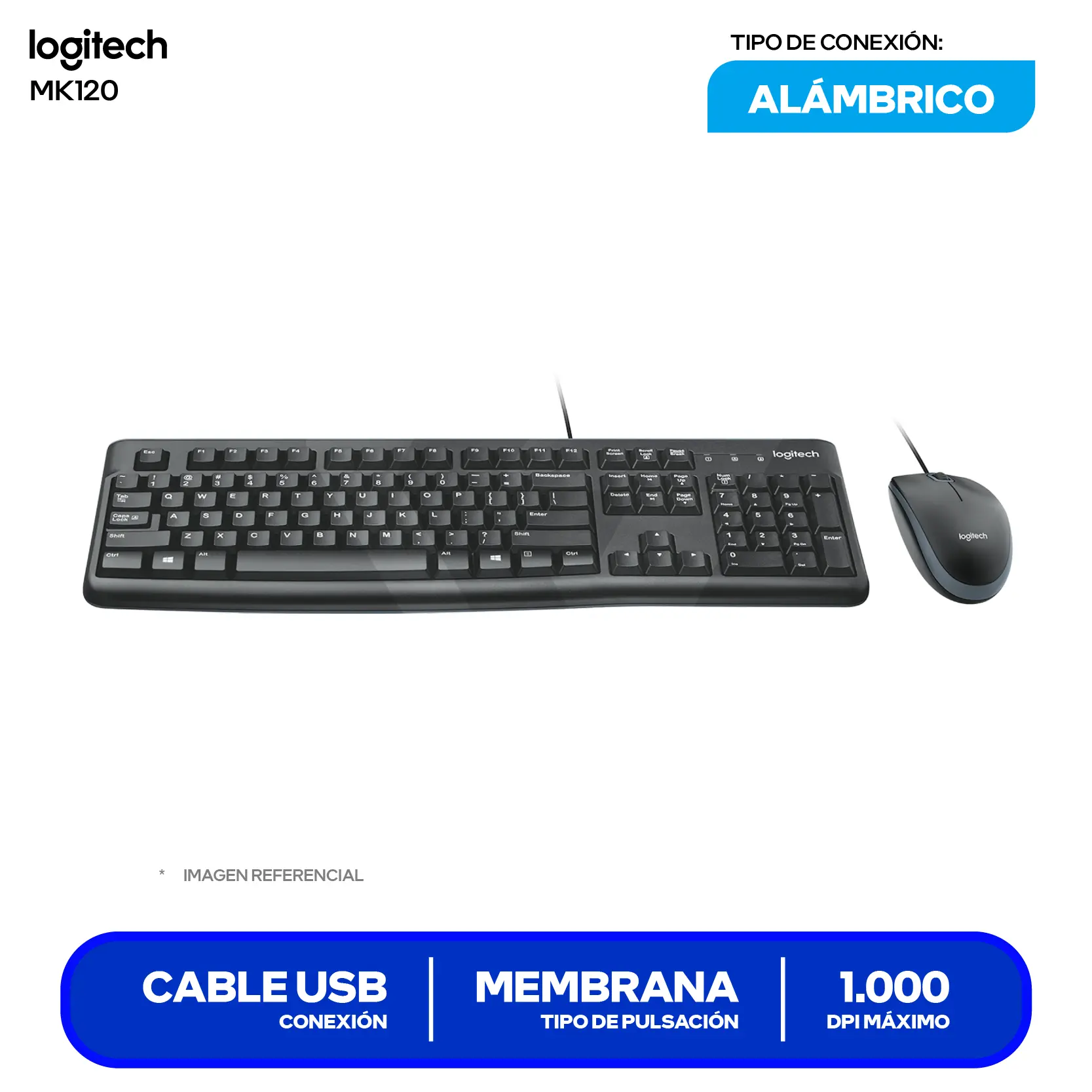 Kit Teclado + Mouse Logitech MK120 (920-004428) Cable USB