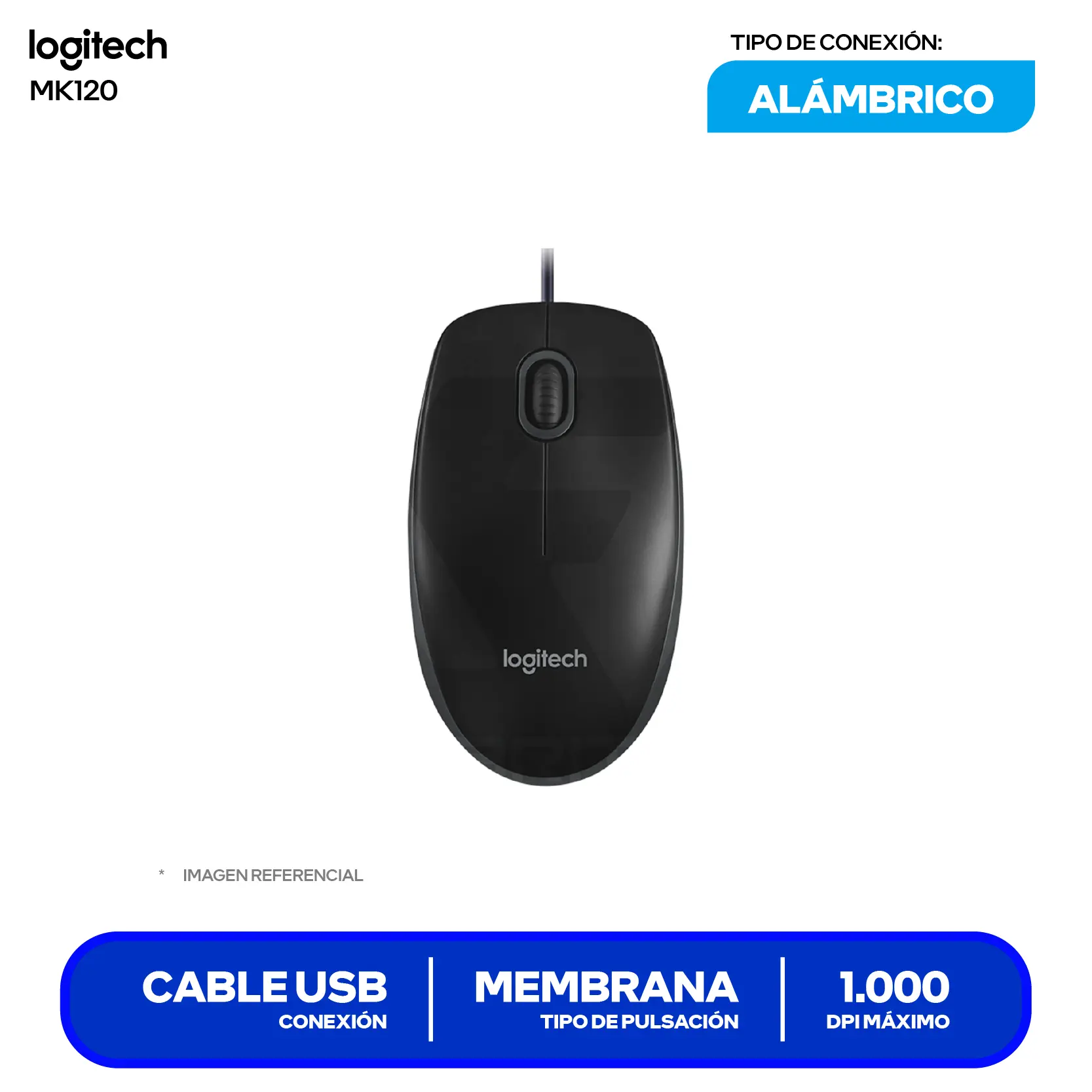 Kit Teclado + Mouse Logitech MK120 (920-004428) Cable USB
