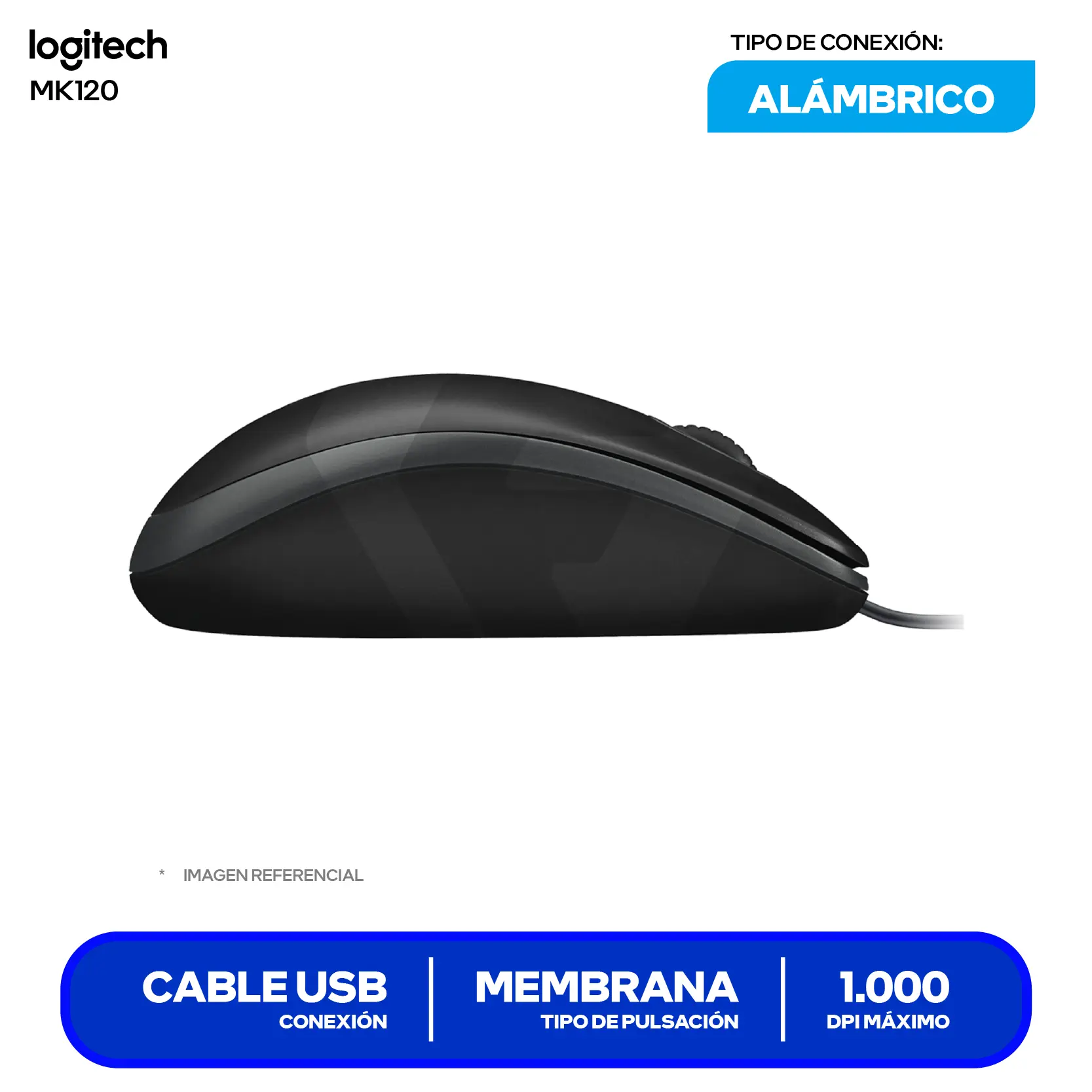 Kit Teclado + Mouse Logitech MK120 (920-004428) Cable USB
