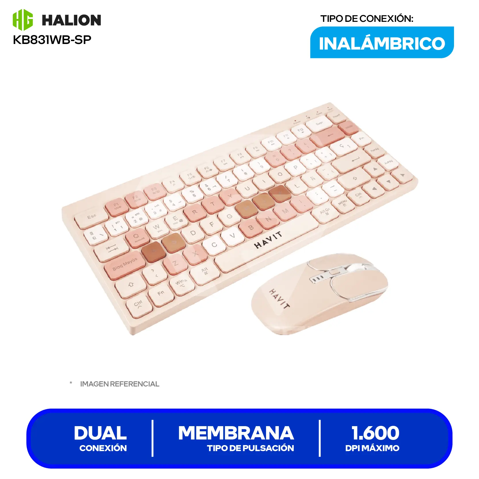 Kit Teclado + Mouse Inalámbrico Havit KB831WB-SP Rosa (HVKB-KB831WB-SP-RO) Bluetooth