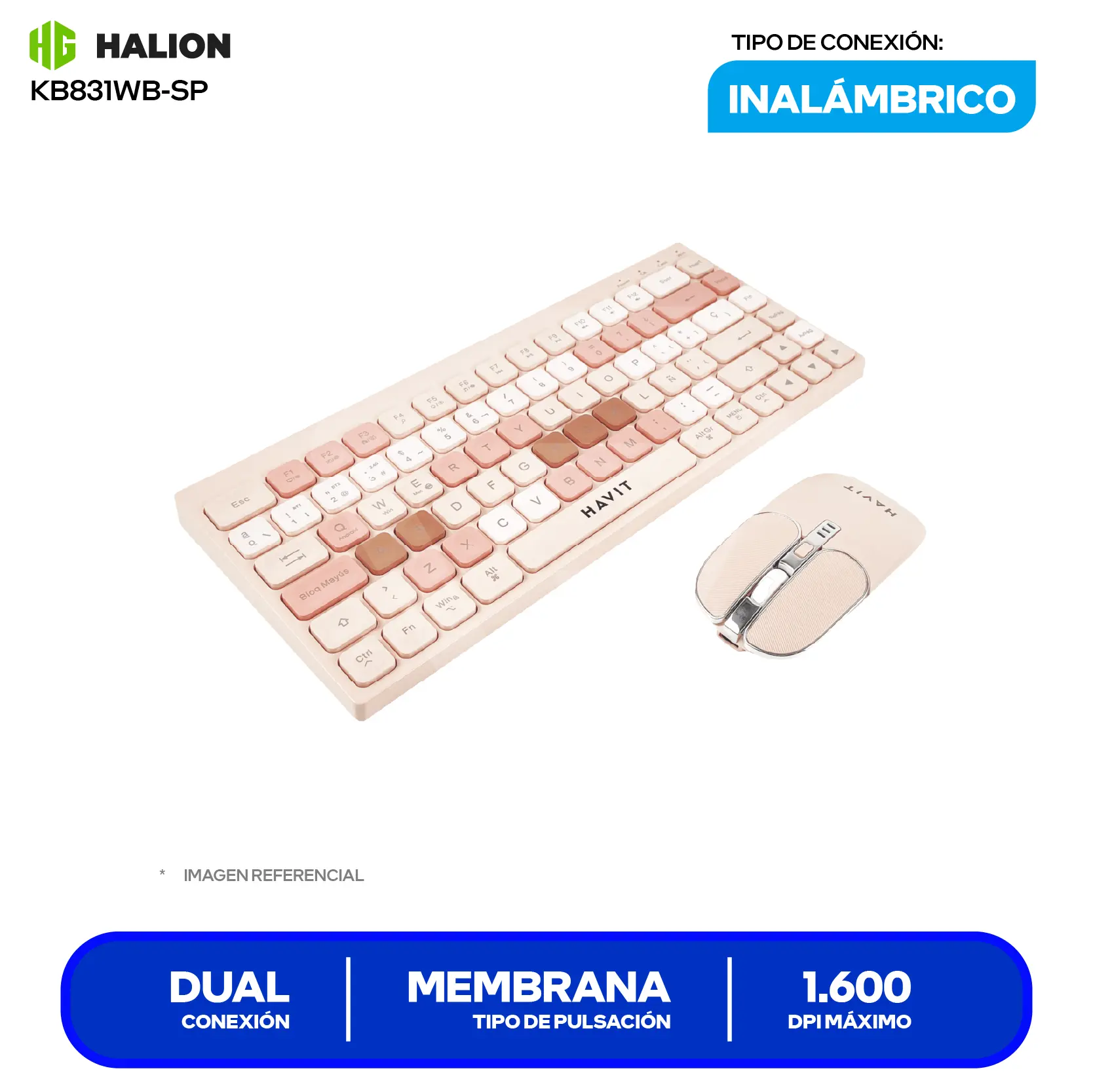 Kit Teclado + Mouse Inalámbrico Havit KB831WB-SP Rosa (HVKB-KB831WB-SP-RO) Bluetooth