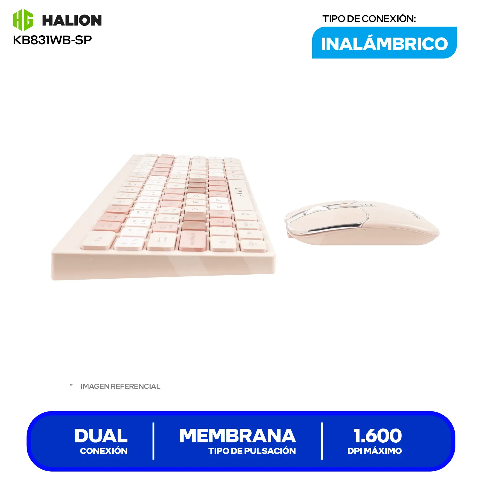 Kit Teclado + Mouse Inalámbrico Havit KB831WB-SP Rosa (HVKB-KB831WB-SP-RO) Bluetooth