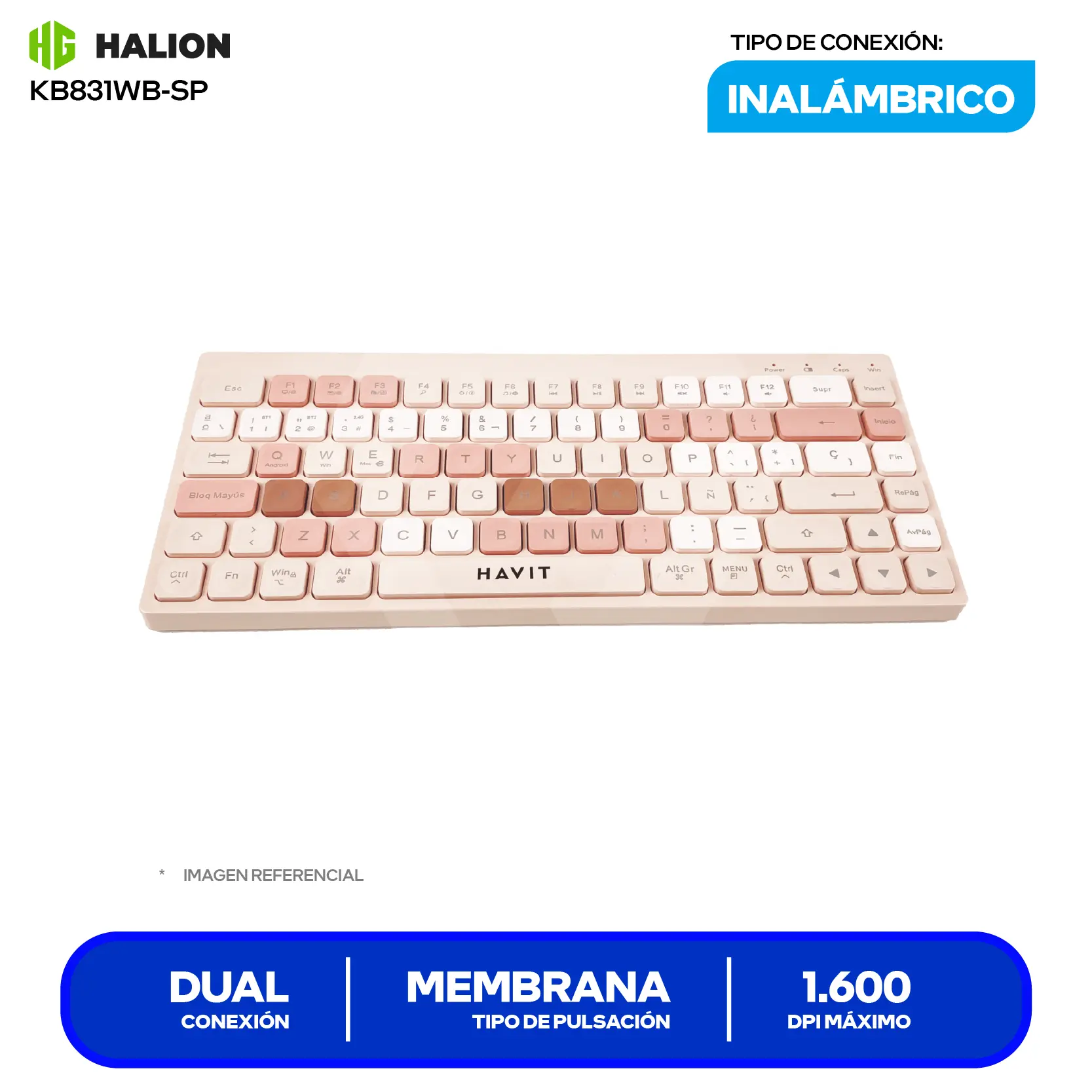 Kit Teclado + Mouse Inalámbrico Havit KB831WB-SP Rosa (HVKB-KB831WB-SP-RO) Bluetooth