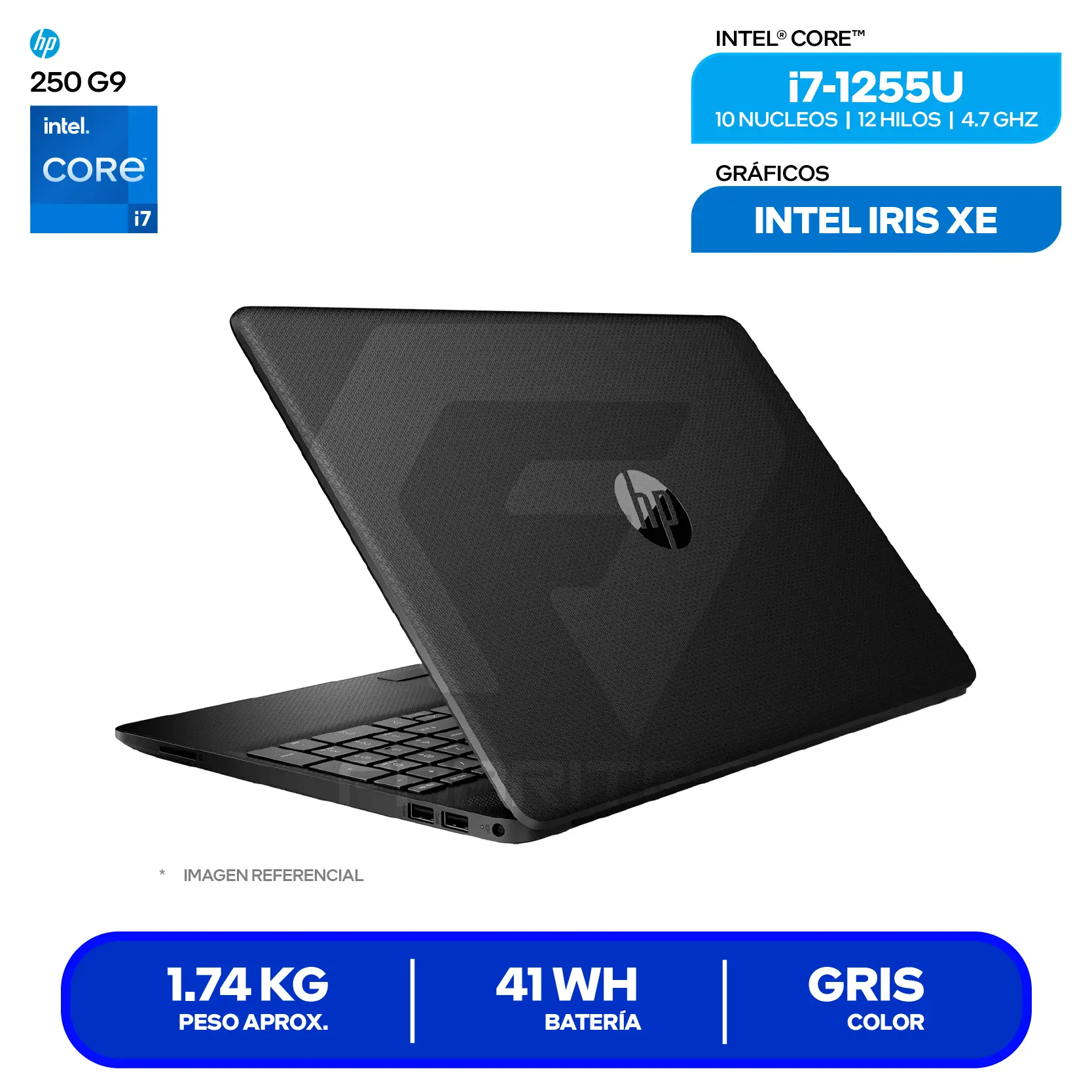 Laptop HP 250 G9 (7C6J6LA#ABM) Intel Core i7-1255U, RAM 8GB, SSD 512GB, 15.6'' HD, FreeDos