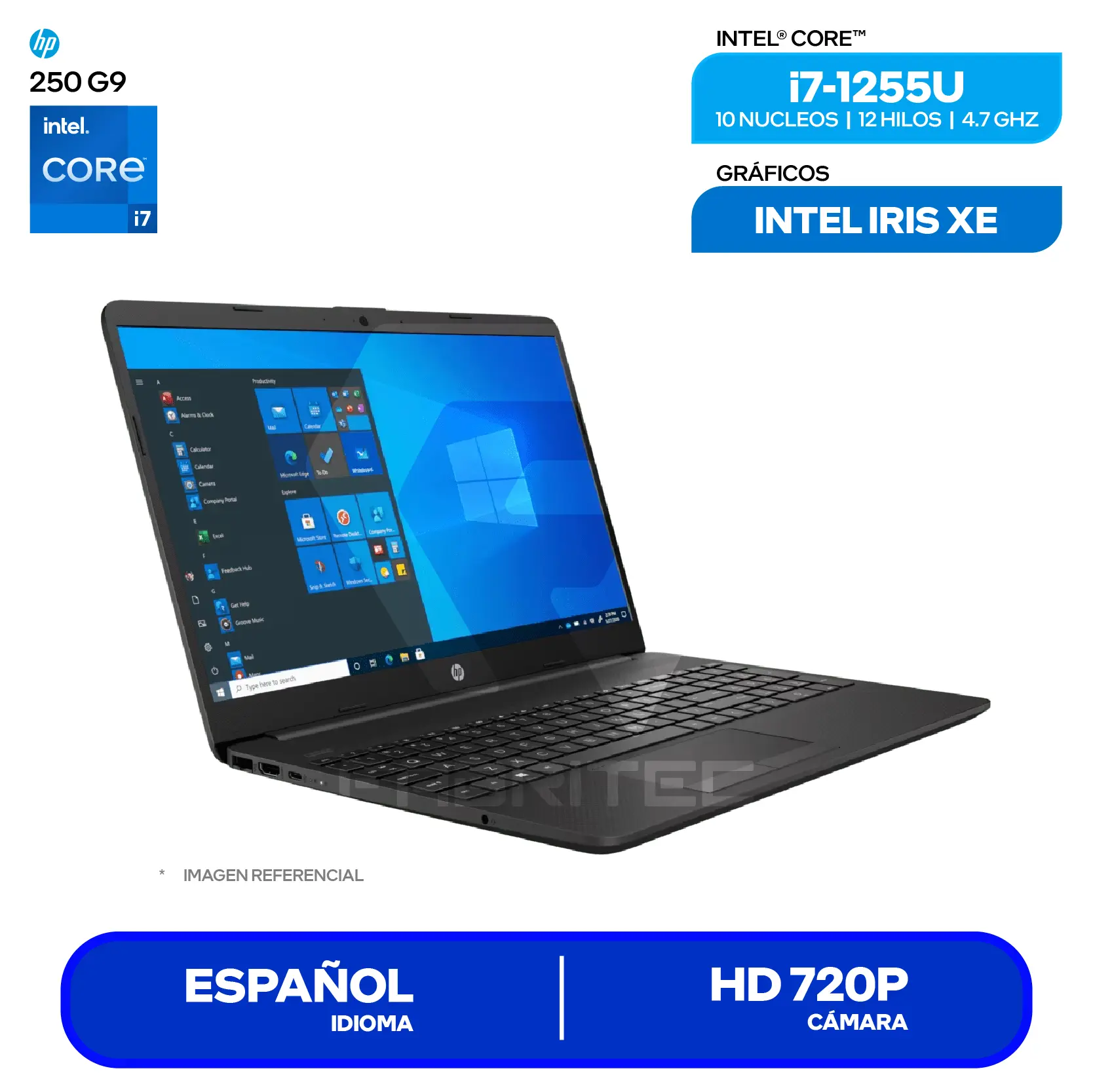 Laptop HP 250 G9 (7C6J6LA#ABM) Intel Core i7-1255U, RAM 8GB, SSD 512GB, 15.6'' HD, FreeDos