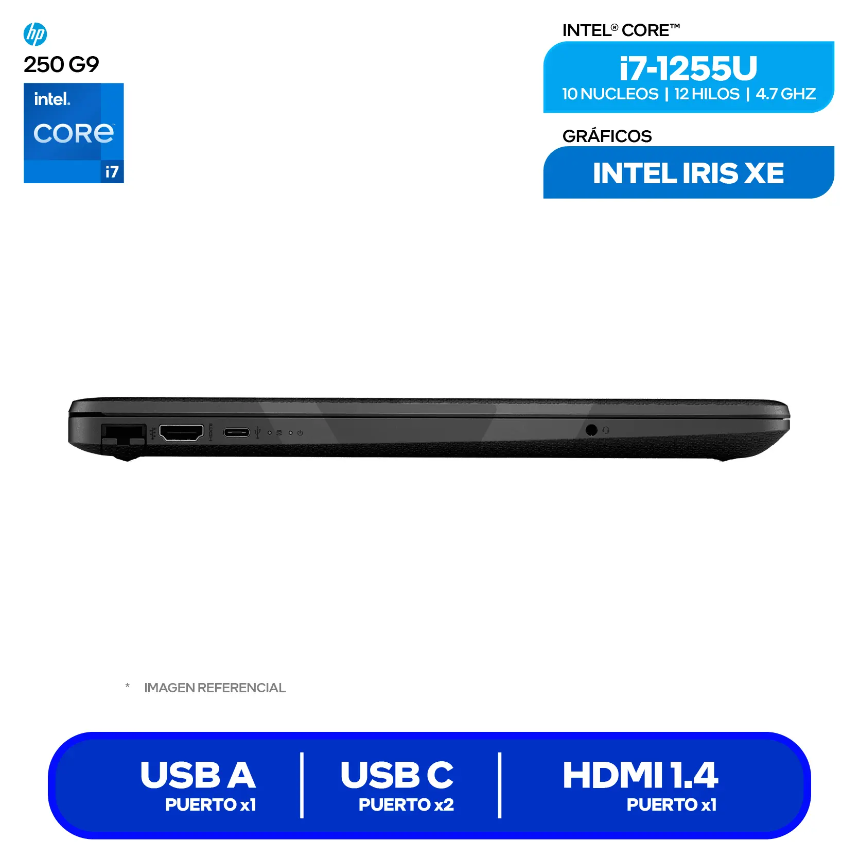 Laptop HP 250 G9 (7C6J6LA#ABM) Intel Core i7-1255U, RAM 8GB, SSD 512GB, 15.6'' HD, FreeDos