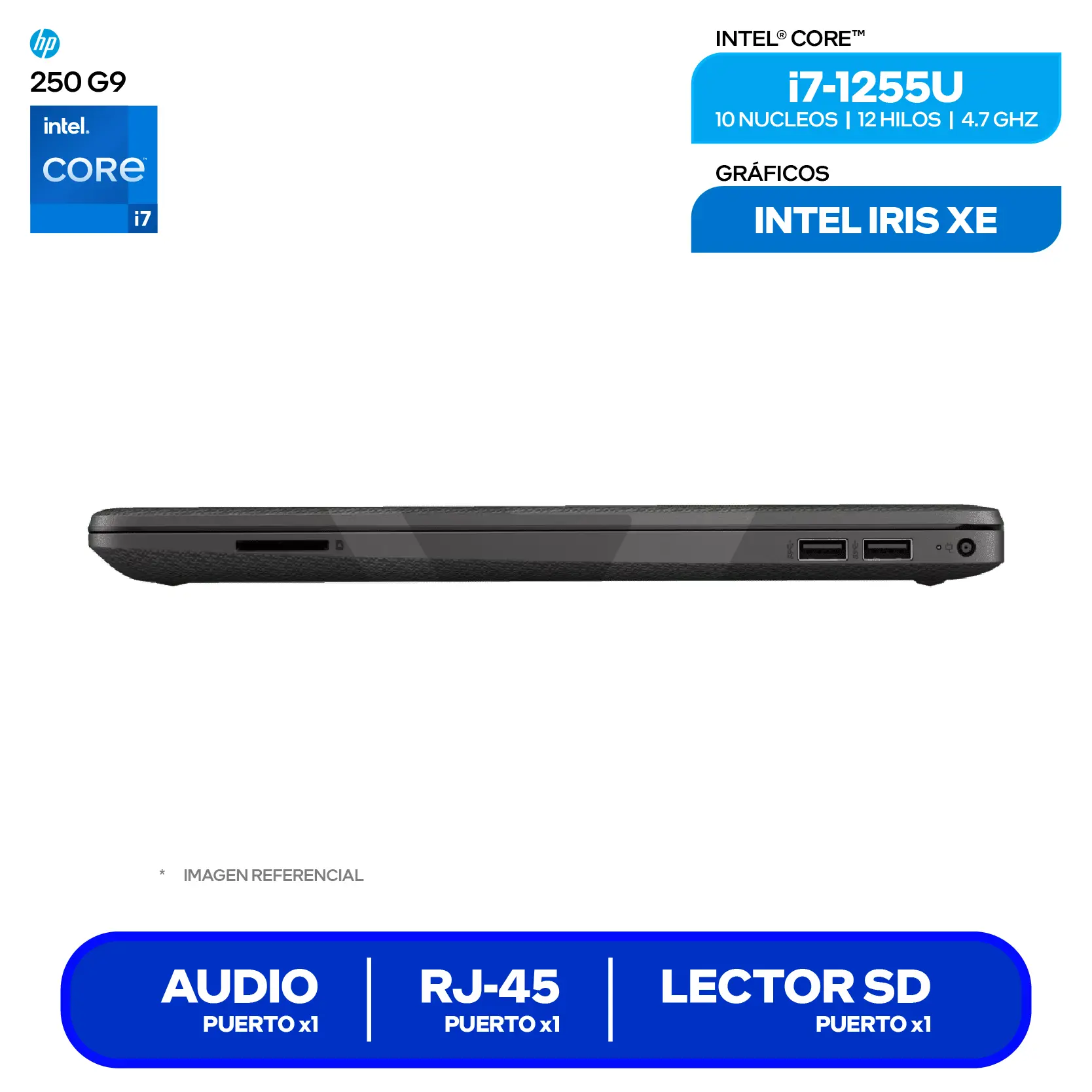 Laptop HP 250 G9 (7C6J6LA#ABM) Intel Core i7-1255U, RAM 8GB, SSD 512GB, 15.6'' HD, FreeDos