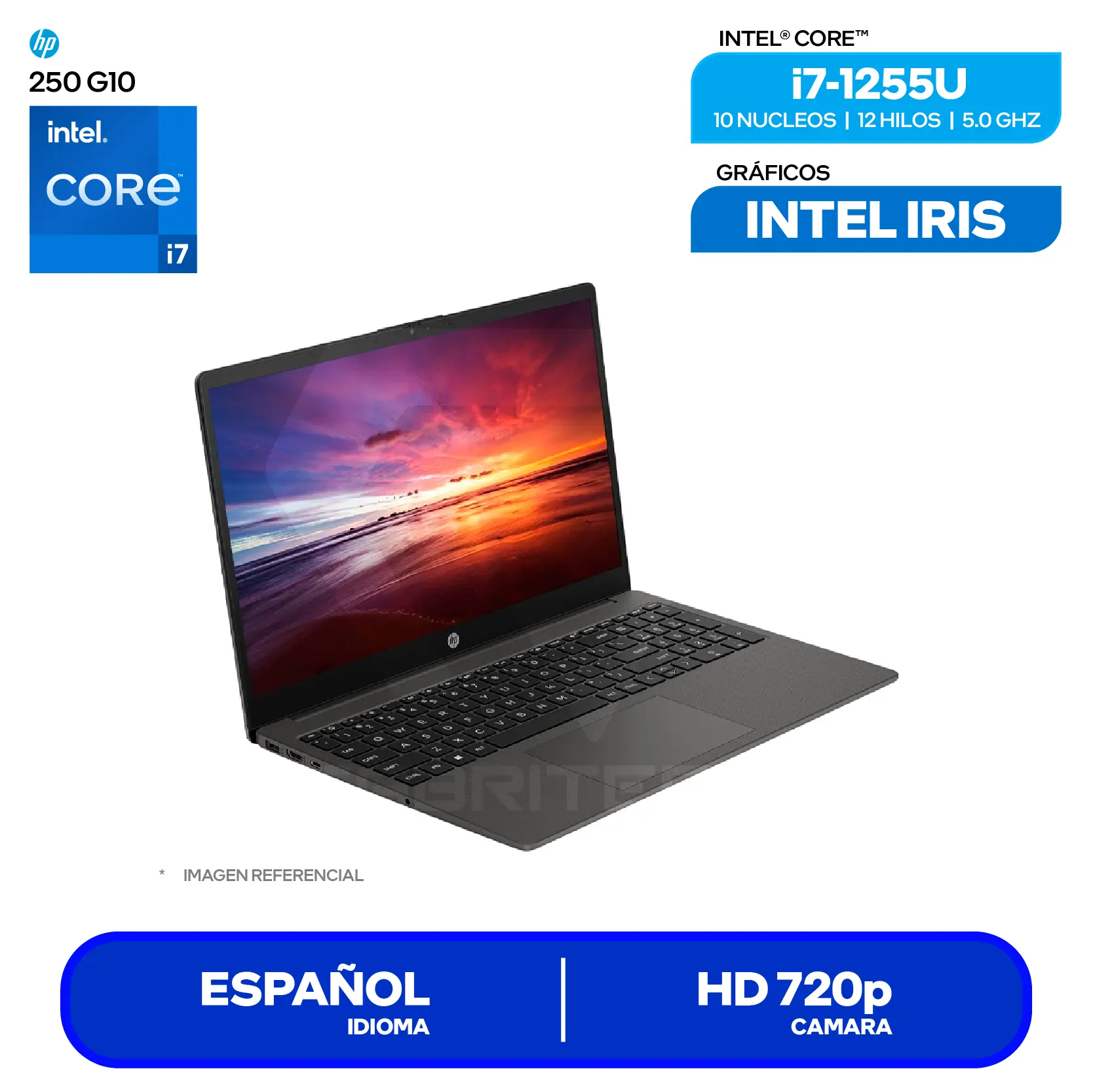 Laptop HP 250 G10 (9S8U5LA#ABM) Intel Core i7-1355U, RAM 8GB, SSD 512GB, 15.6'' HD, FreeDos