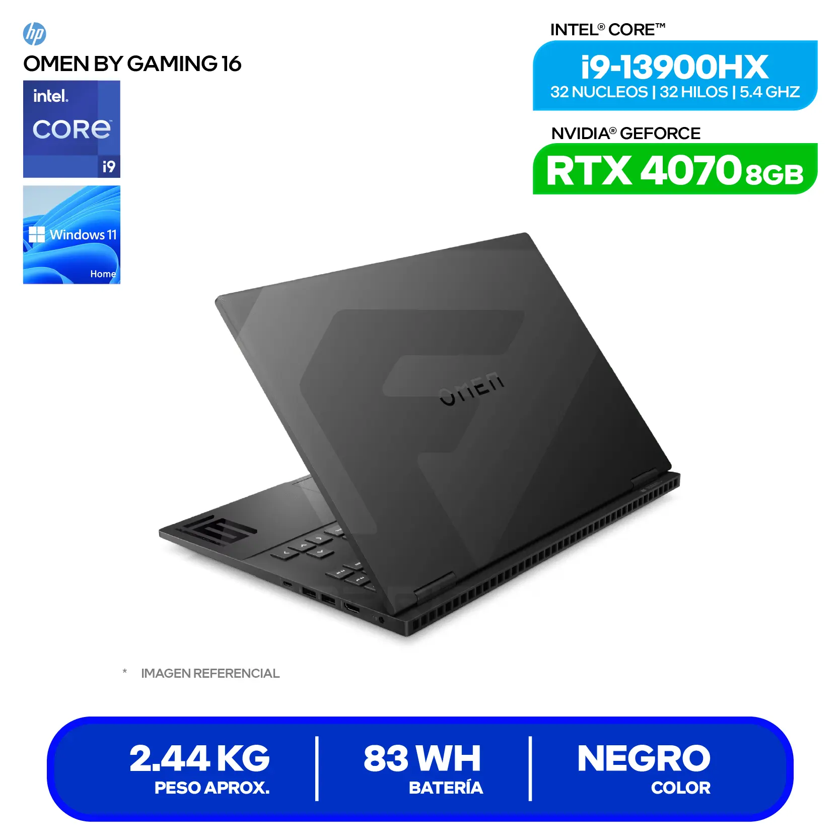 Laptop Omen Gaming 16-WF0001LA (832J3LA#ABM) Intel Core i9-13900HX, GeForce RTX 4070 8GB, RAM 32GB, SSD 1TB, 16.1″ FHD, Windows 11