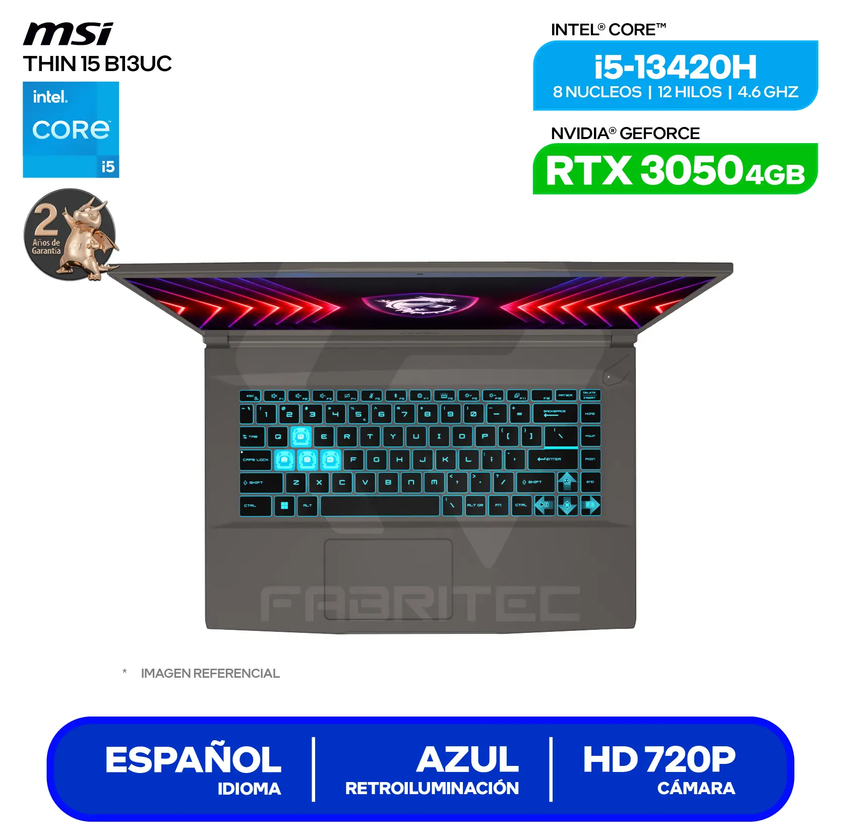 Laptop MSI Thin 15 B13UC-3037XPE (9S7-16R831-3037) Intel Core i5-13420H, GeForce RTX 3050 4GB, RAM 16GB, SSD 512GB, 15.6'' FHD, FreeDos