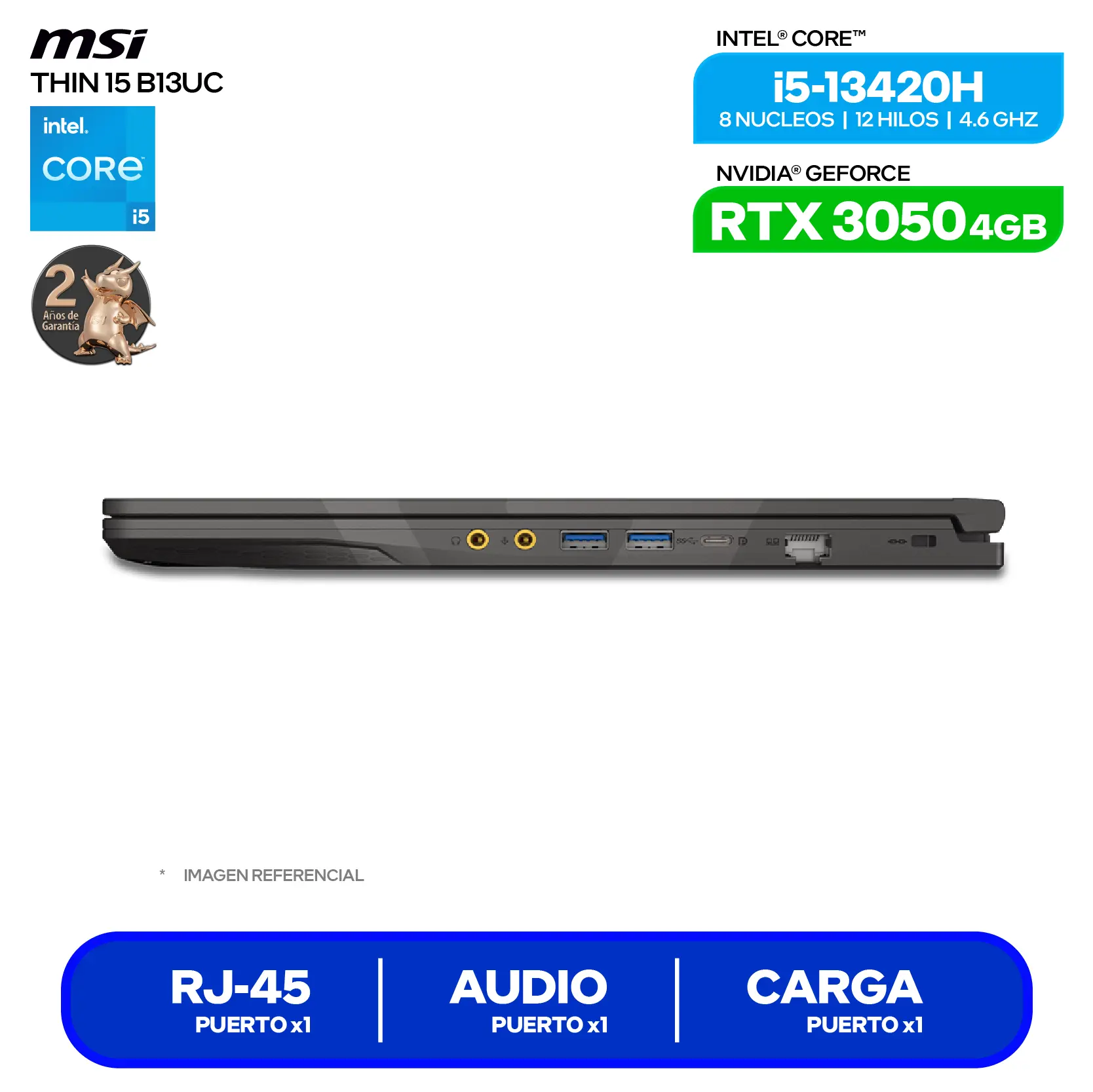 Laptop MSI Thin 15 B13UC-3037XPE (9S7-16R831-3037) Intel Core i5-13420H, GeForce RTX 3050 4GB, RAM 16GB, SSD 512GB, 15.6'' FHD, FreeDos
