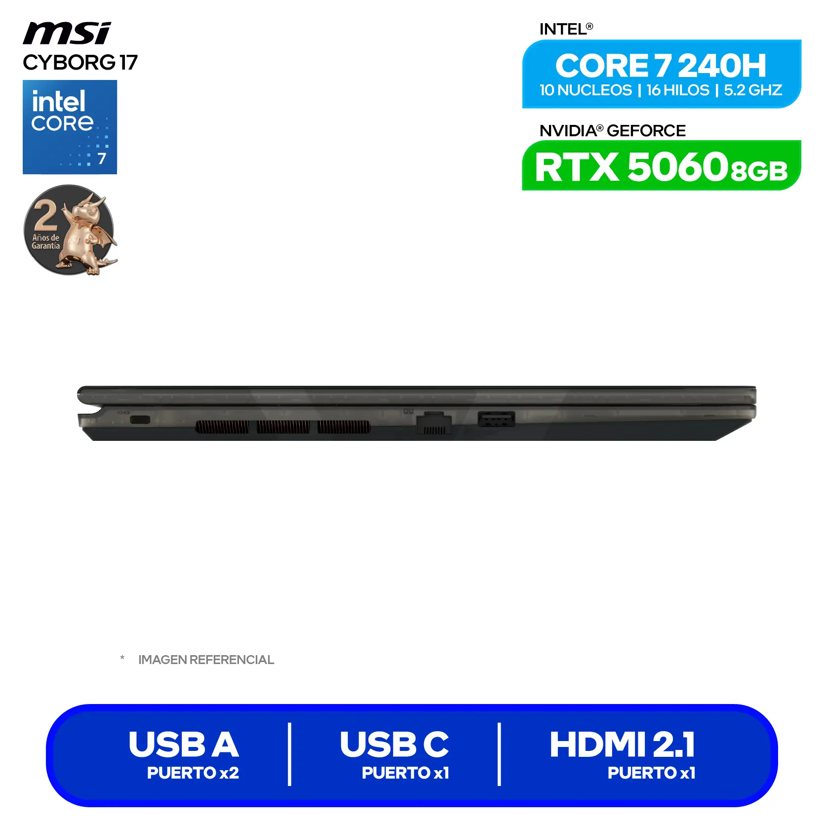 Laptop MSI Cyborg 17 B2RWFKG-047PE (9S7-17U332-047) Intel Core 7 240H, GeForce RTX 5060 8GB, RAM 16GB, SSD 512GB, 17.3'' FHD, Windows 11 Home