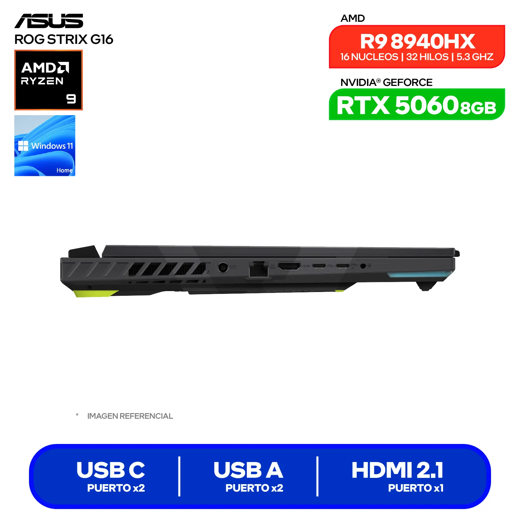 Laptop Asus Rog Strix G16 G614PM-RV127W (90NR0KW8-M006W0) AMD Ryzen 9 8940HX, GeForce RTX 5060 8GB, RAM 16GB, SSD 1TB, 16'' WUXGA, Windows 11 Home