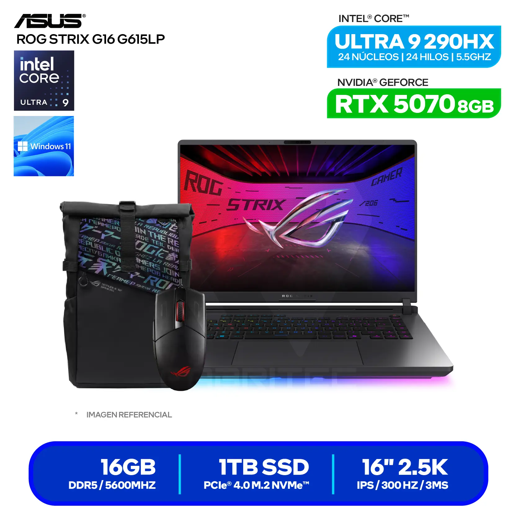 Laptop Asus Rog Strix G16 G615LP-TS206W (90NR0LN1-M009F0) Intel Core Ultra 9-290HX, GeForce RTX 5070 8GB, RAM 16GB, SSD 1TB, 16'' WUXGA, Windows 11 Home