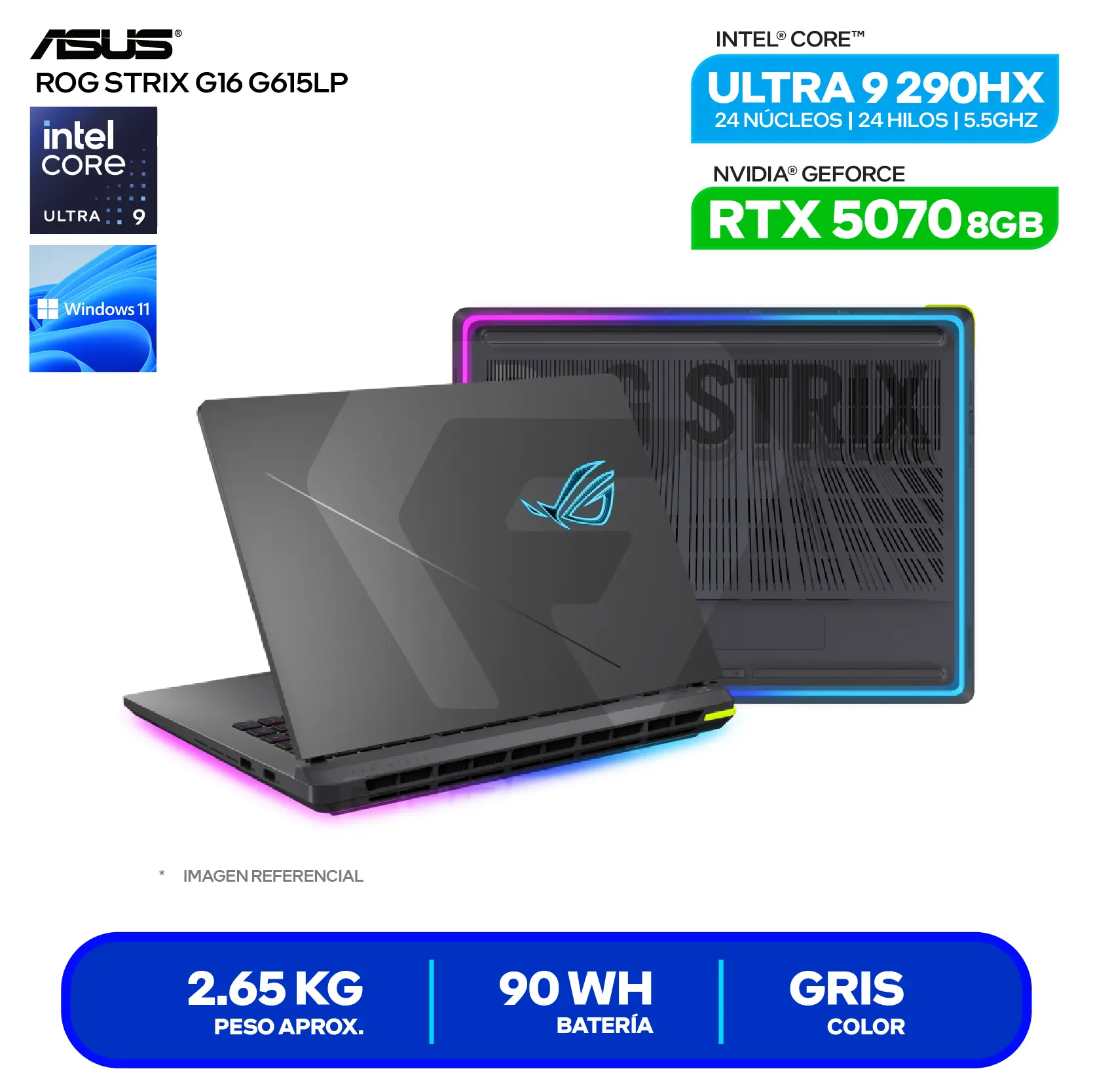 Laptop Asus Rog Strix G16 G615LP-TS206W (90NR0LN1-M009F0) Intel Core Ultra 9-290HX, GeForce RTX 5070 8GB, RAM 16GB, SSD 1TB, 16'' WUXGA, Windows 11 Home