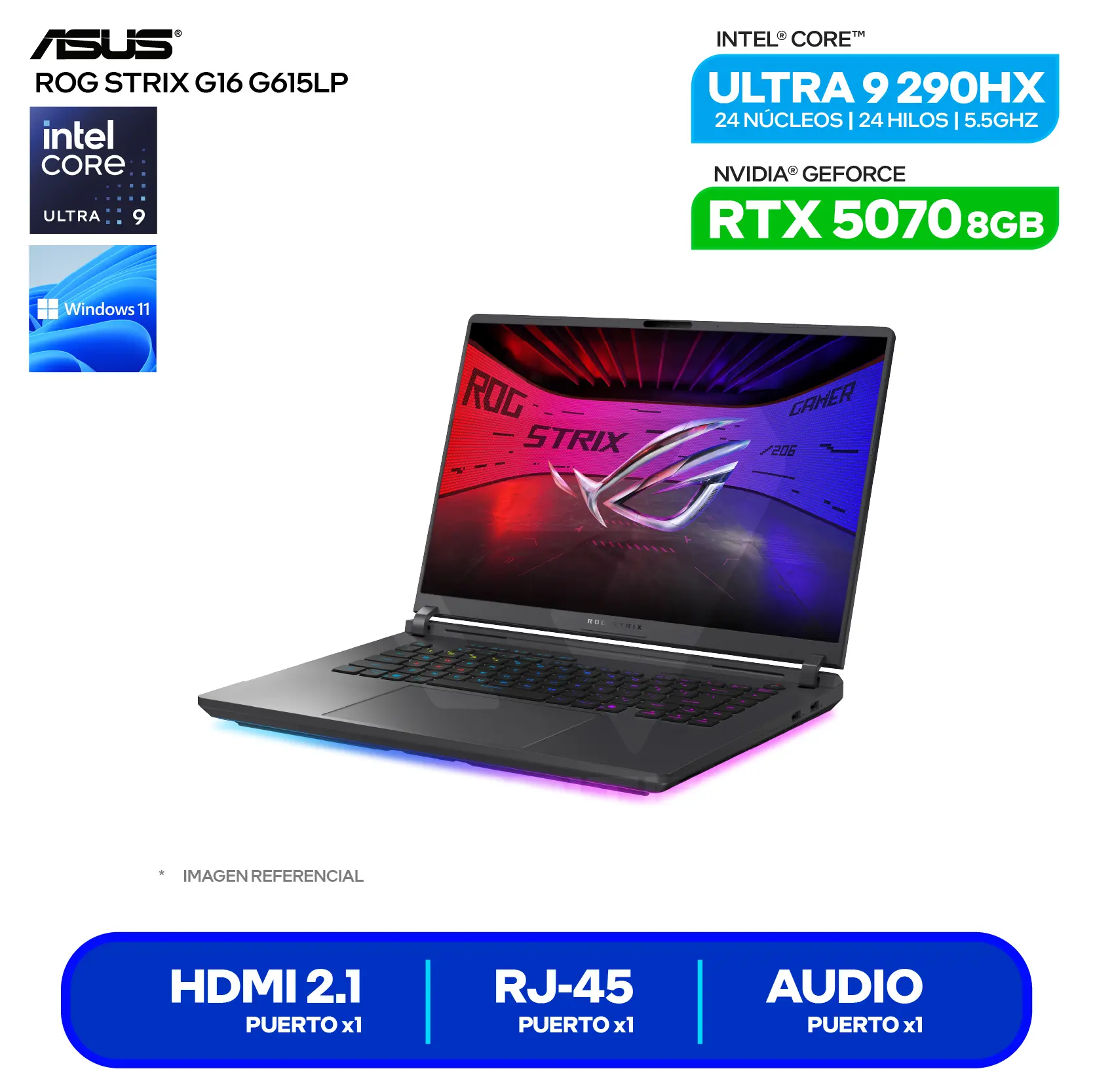 Laptop Asus Rog Strix G16 G615LP-TS206W (90NR0LN1-M009F0) Intel Core Ultra 9-290HX, GeForce RTX 5070 8GB, RAM 16GB, SSD 1TB, 16'' WUXGA, Windows 11 Home
