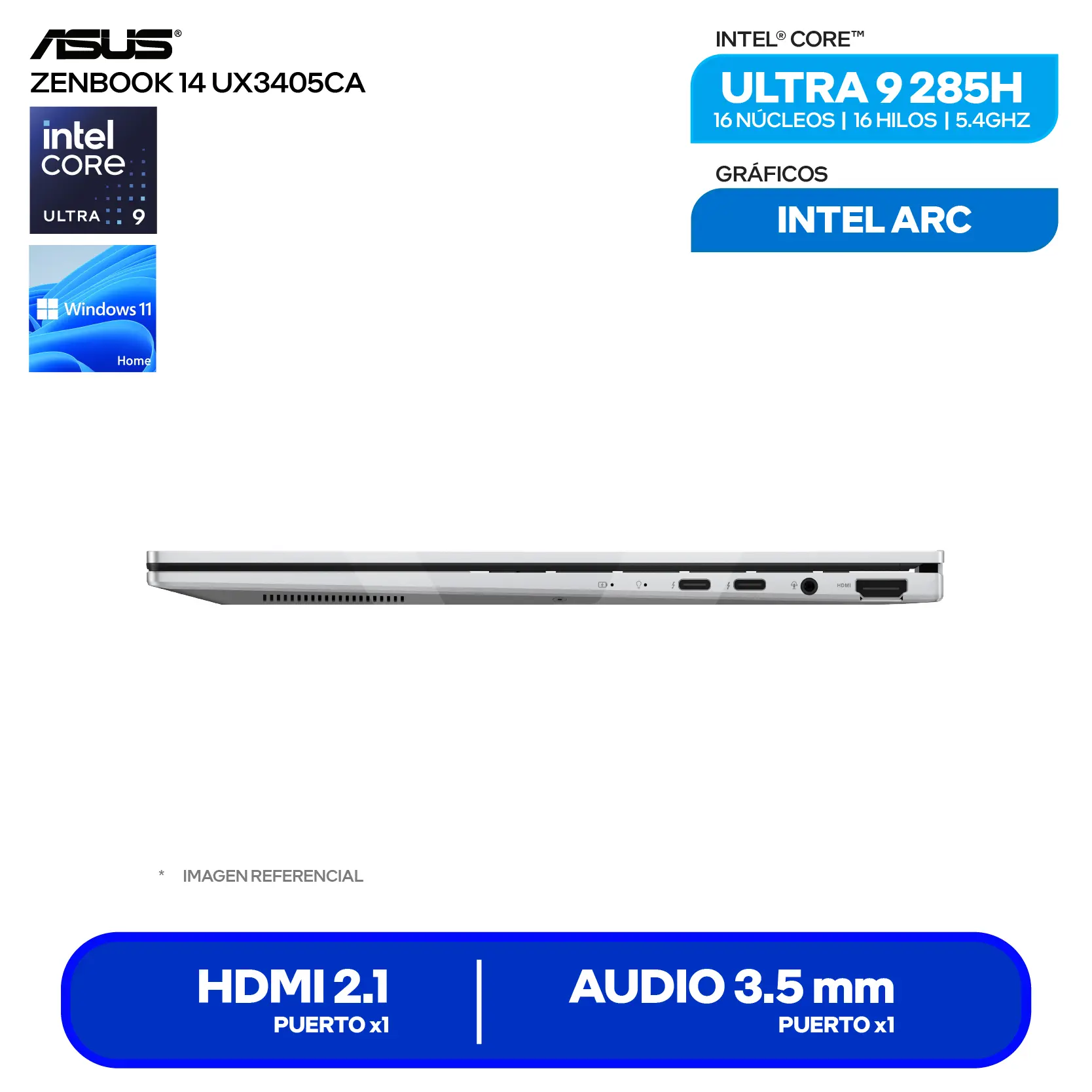 Laptop Asus Zenbook UX3405CA-SU159W (90NB14W4-M02950) Intel Core Ultra 9-285H, RAM 16GB, SSD 512GB, 14'' 3K OLED, Windows 11 Home