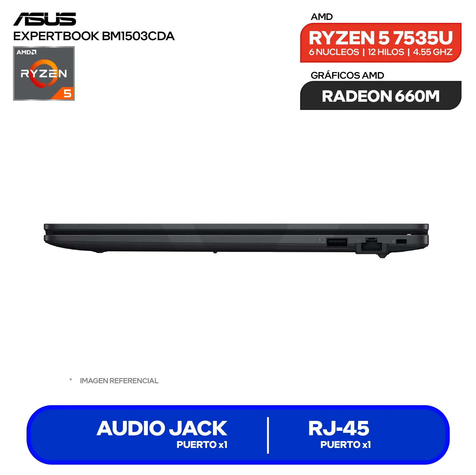 Laptop Asus Expertbook BM1503CDA-S72310 (90NX0821-M02JE0) AMD Ryzen 5 7535U, RAM 16GB, SSD 512GB, 15.6'' FHD, FreeDos