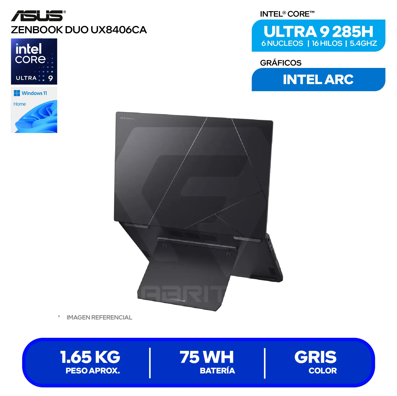 Laptop Asus Zenbook Duo UX8406CA-QL444W (90NB14X1-M00TL0) Intel Core Ultra 9-285H, RAM 16GB, SSD 512GB, 14'' FHD OLED Táctil, Windows 11 Home