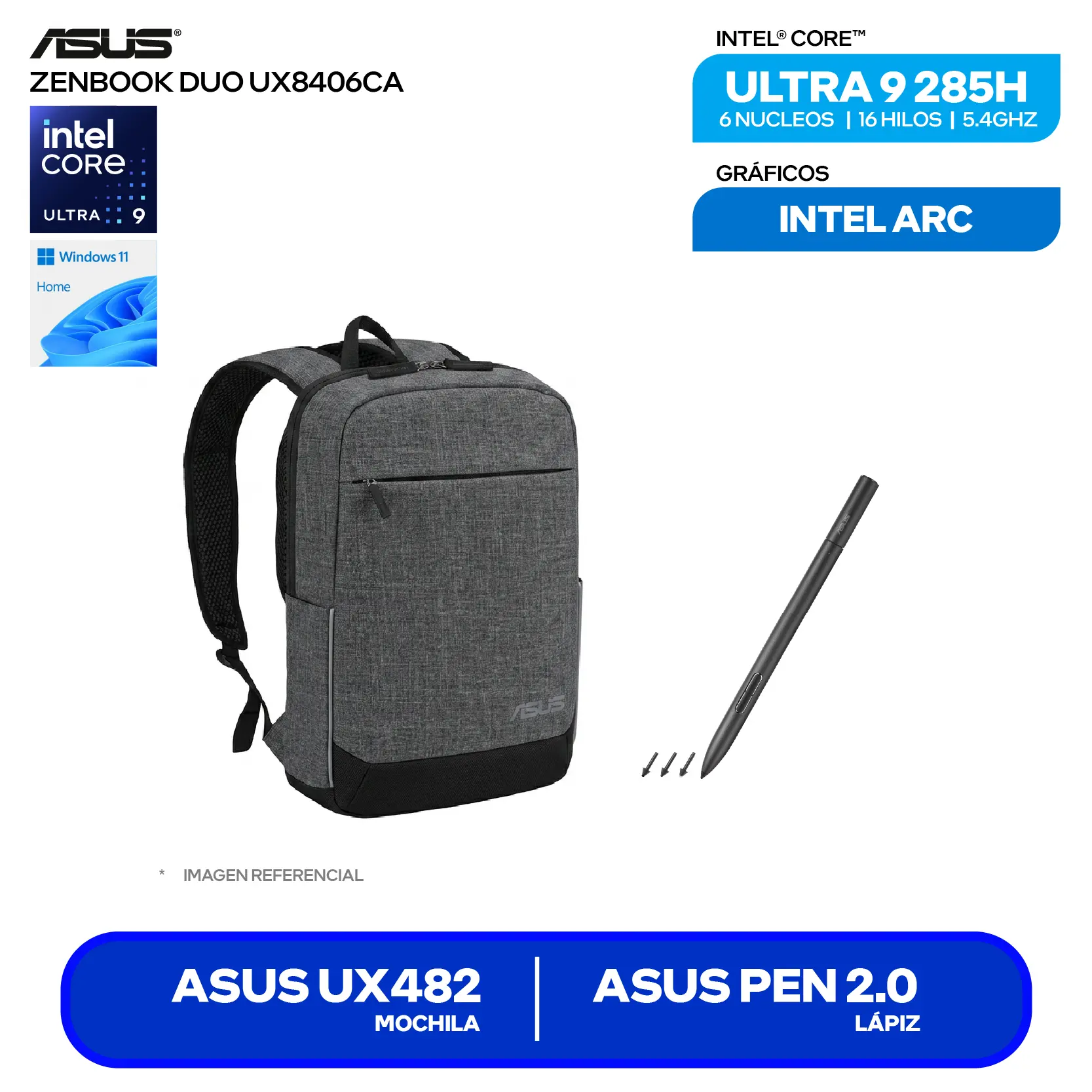 Laptop Asus Zenbook Duo UX8406CA-QL444W (90NB14X1-M00TL0) Intel Core Ultra 9-285H, RAM 16GB, SSD 512GB, 14'' FHD OLED Táctil, Windows 11 Home