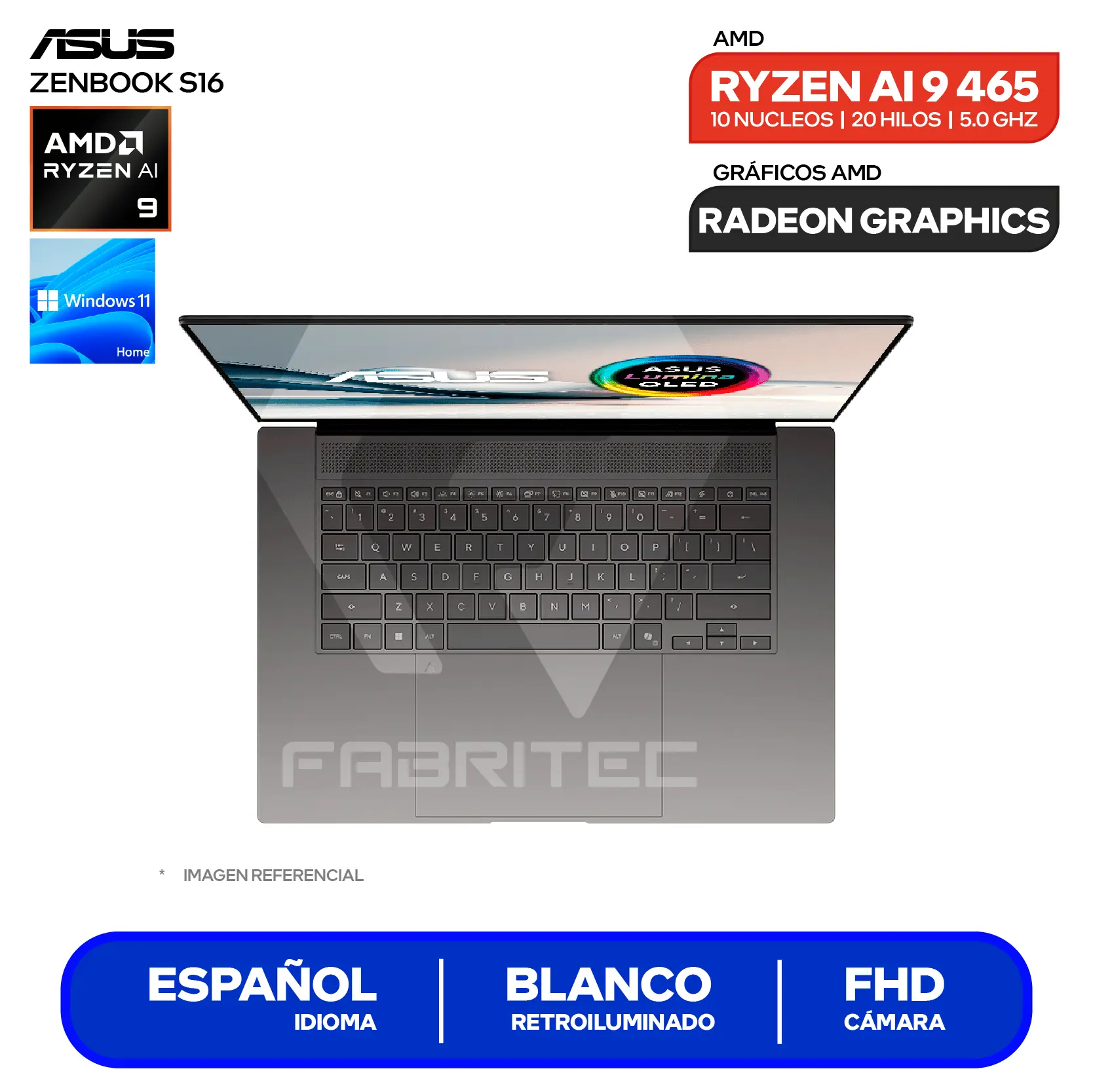 Laptop HP 15-FC0011LA (802N0LA#ABM) AMD Ryzen AI 9 465, RAM 32GB, SSD 1TB, 16'' 3K OLED Táctil, Windows 11 Home