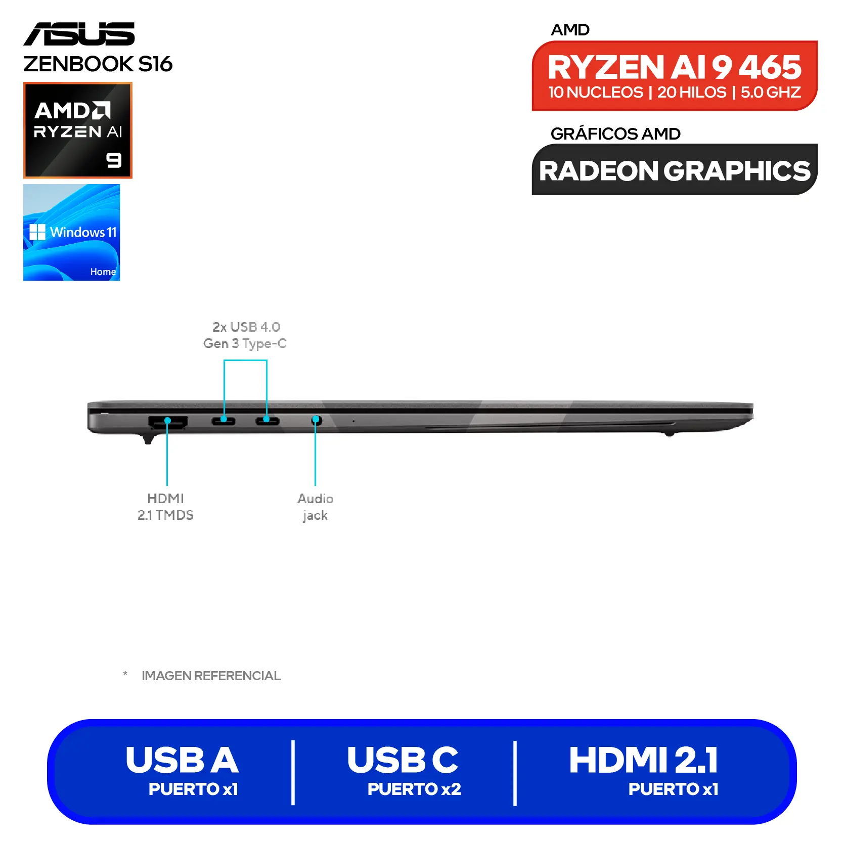Laptop HP 15-FC0011LA (802N0LA#ABM) AMD Ryzen AI 9 465, RAM 32GB, SSD 1TB, 16'' 3K OLED Táctil, Windows 11 Home