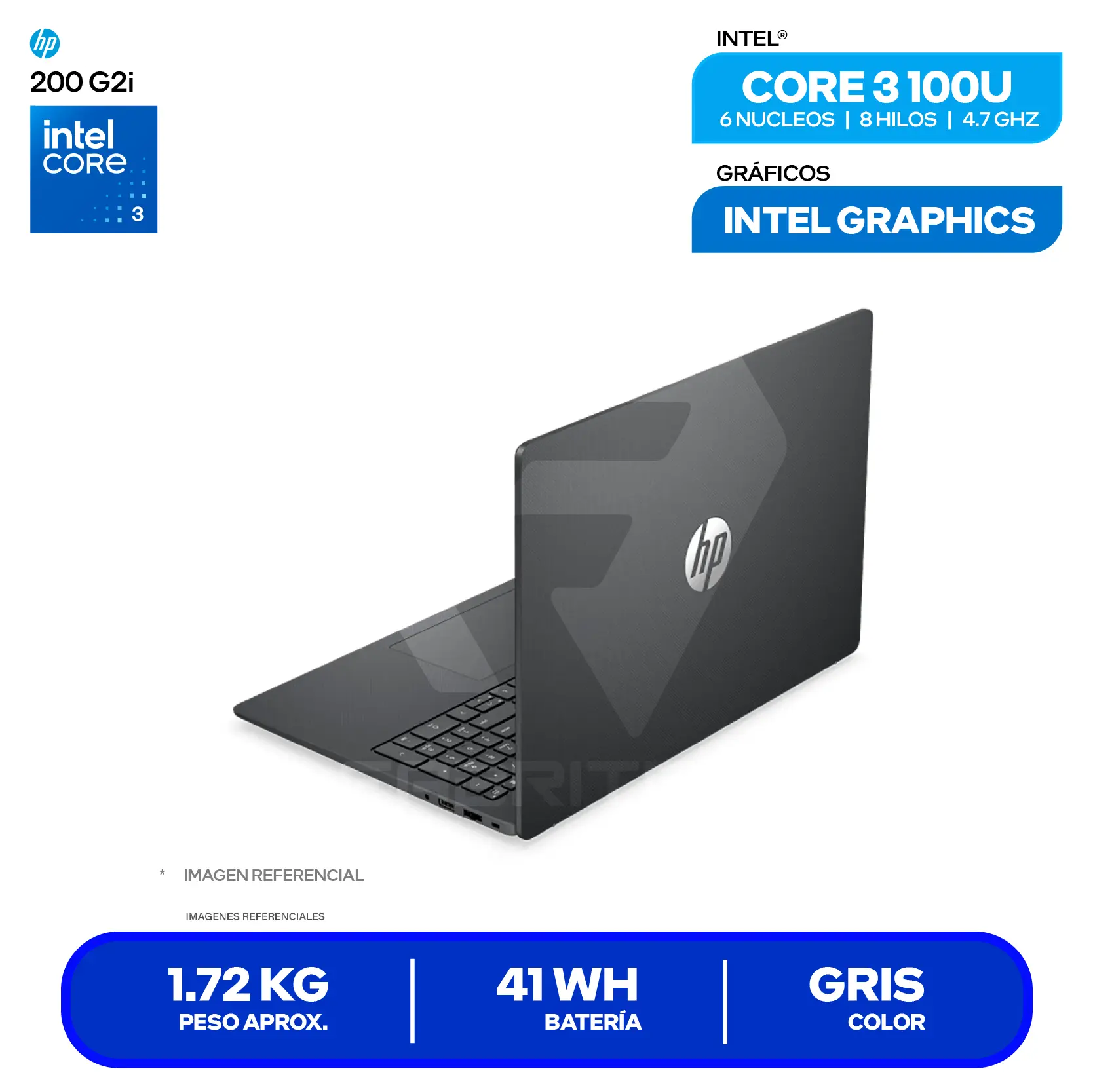 Laptop HP 200 G2I 16 (D61LXAT#ABM) Intel Core 3-100U, RAM 16GB, SSD 512GB, 16'' FHD+, FreeDos